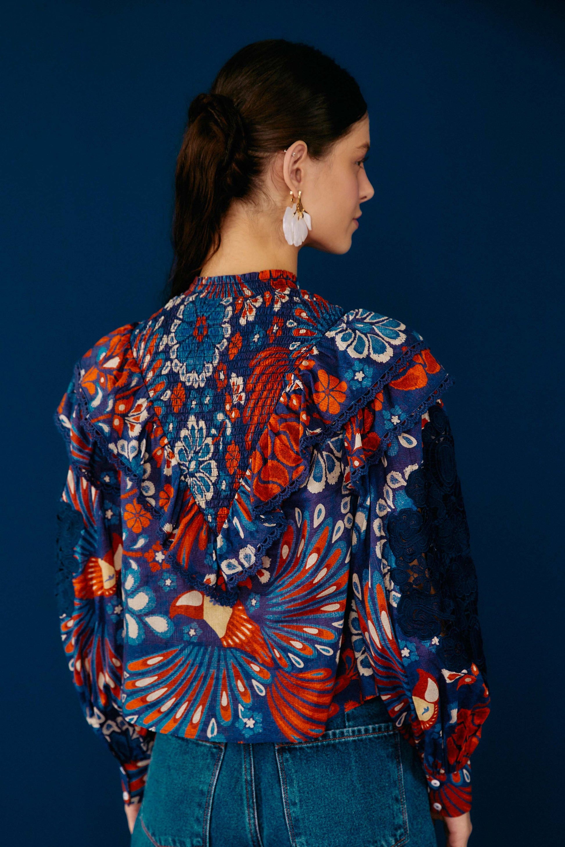Farm Rio Navy Pineapple Flowers Blouse