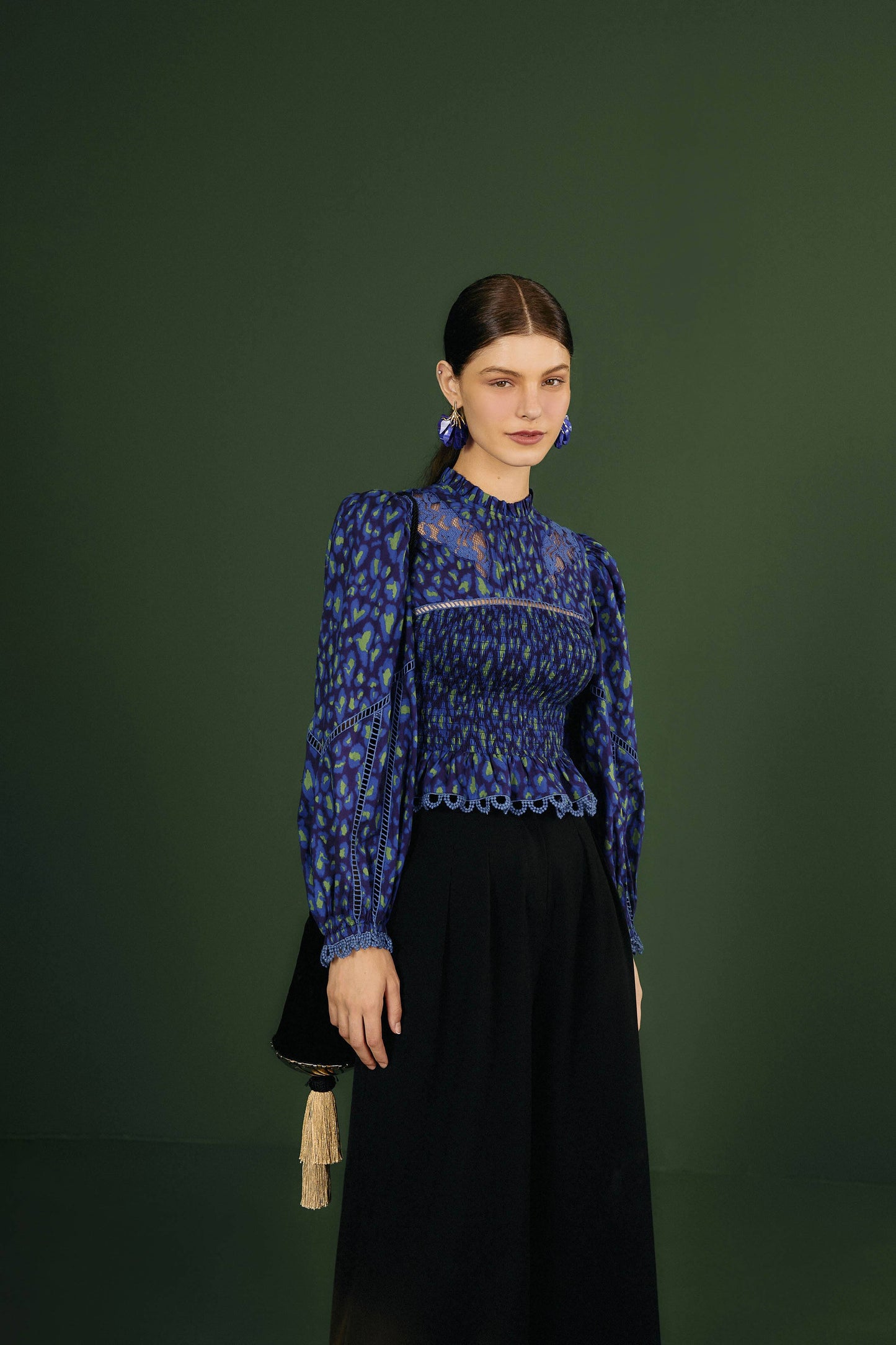 Farm Rio Blue Leopard Pop Blouse