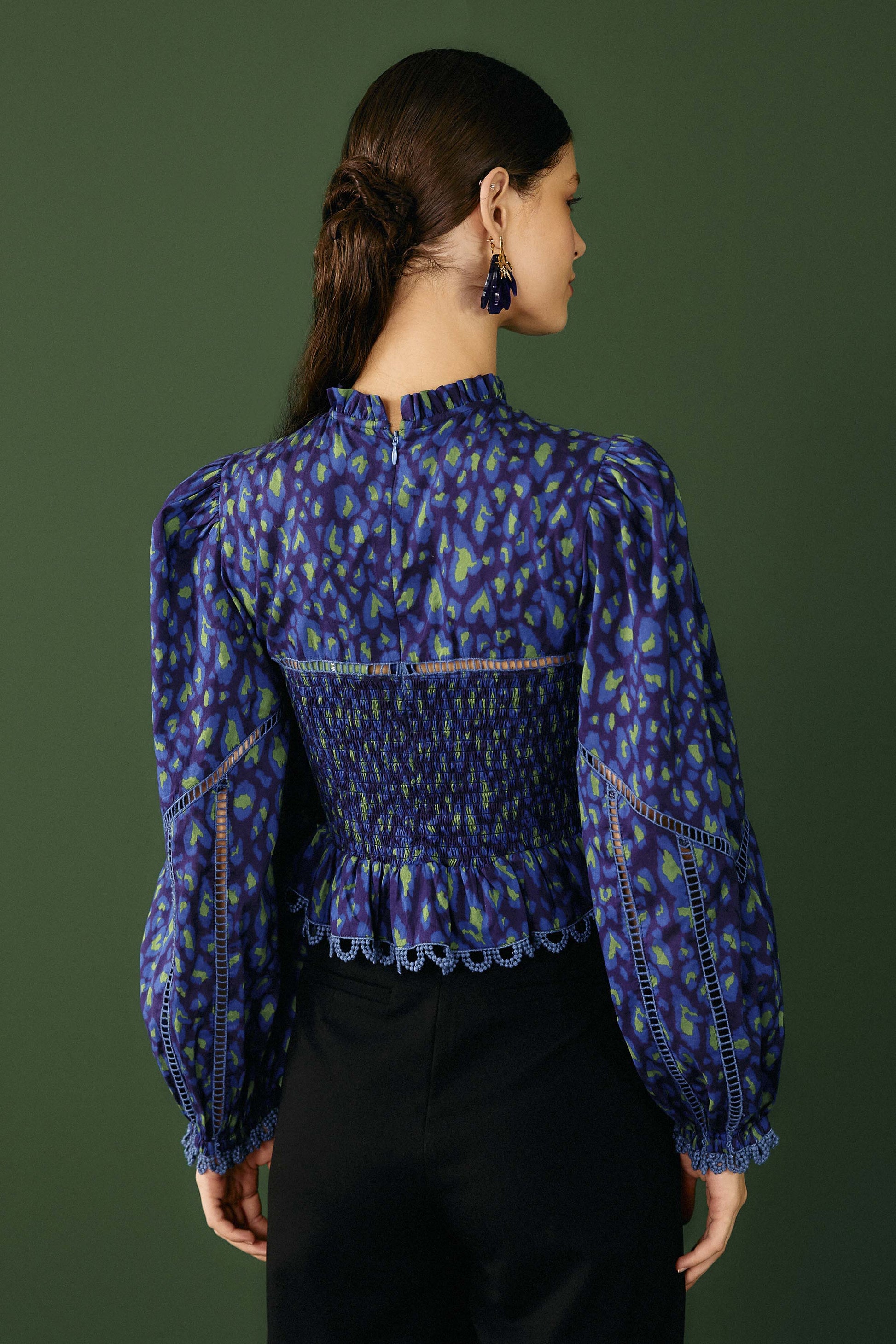 Farm Rio Blue Leopard Pop Blouse