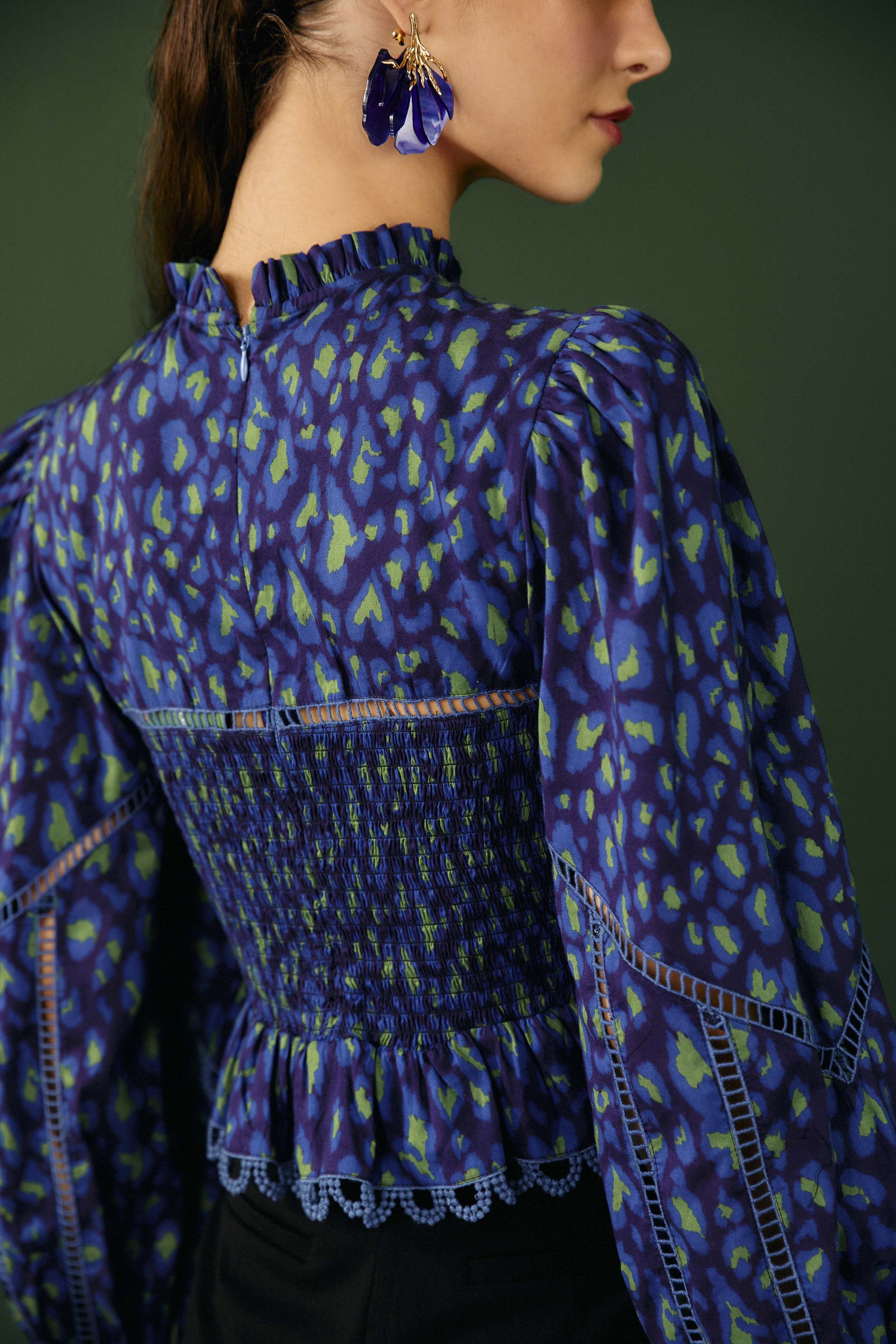 Farm Rio Blue Leopard Pop Blouse