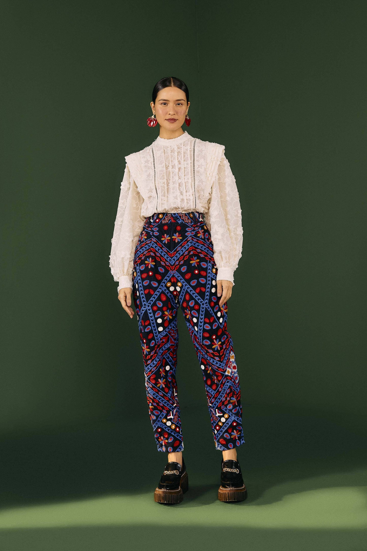 Farm Rio Embroidered Corduroy Pants