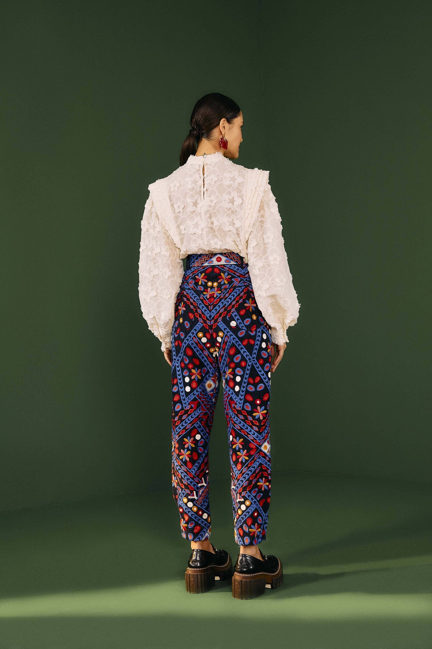 Farm Rio Embroidered Corduroy Pants