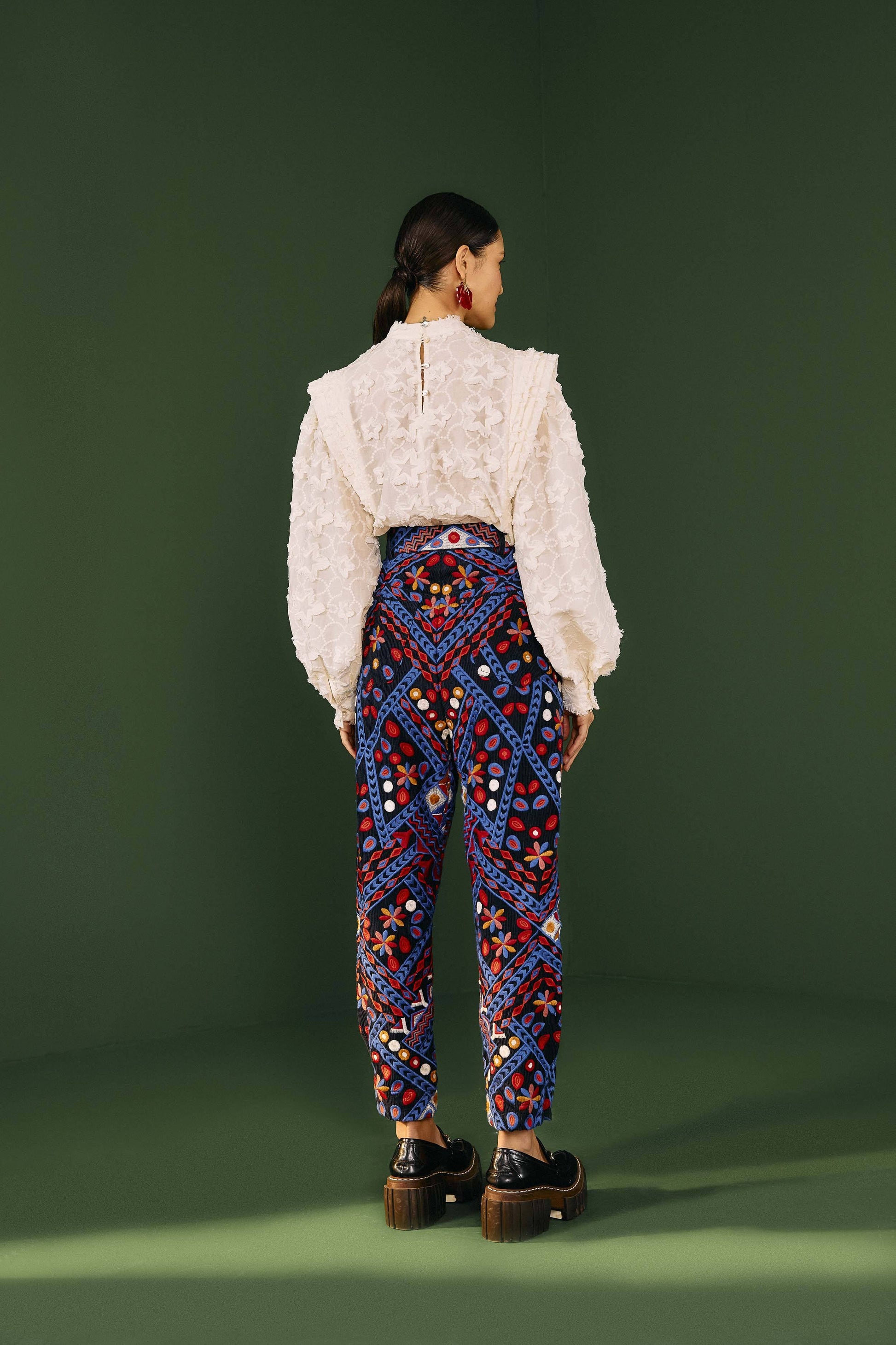 Farm Rio Embroidered Corduroy Pants