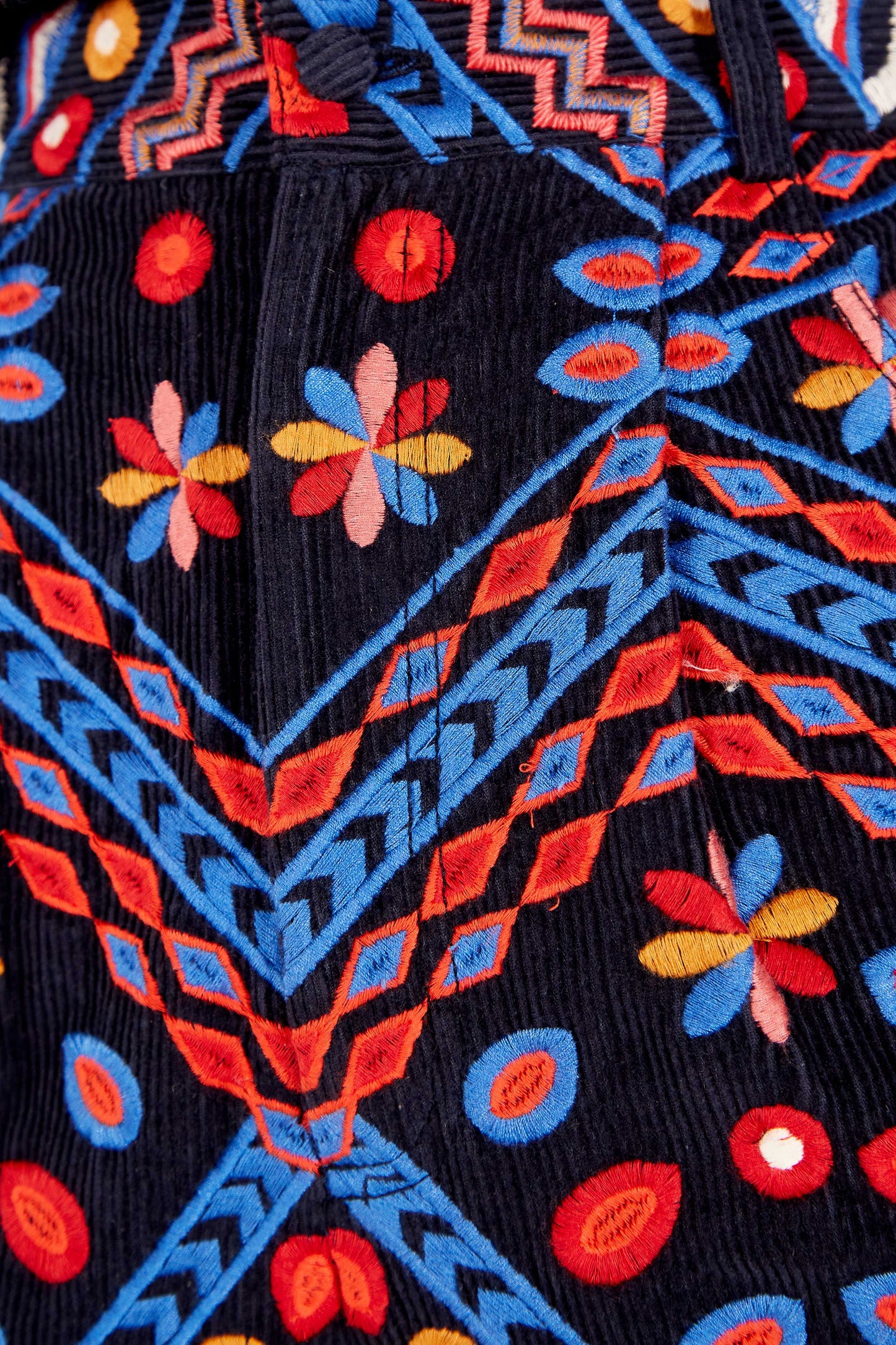 Farm Rio Embroidered Corduroy Pants