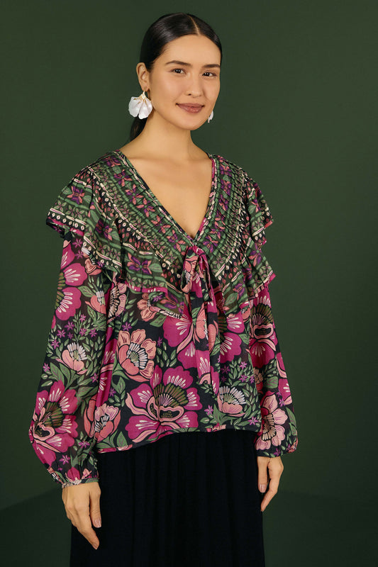  Black Flowers Garden Blouse