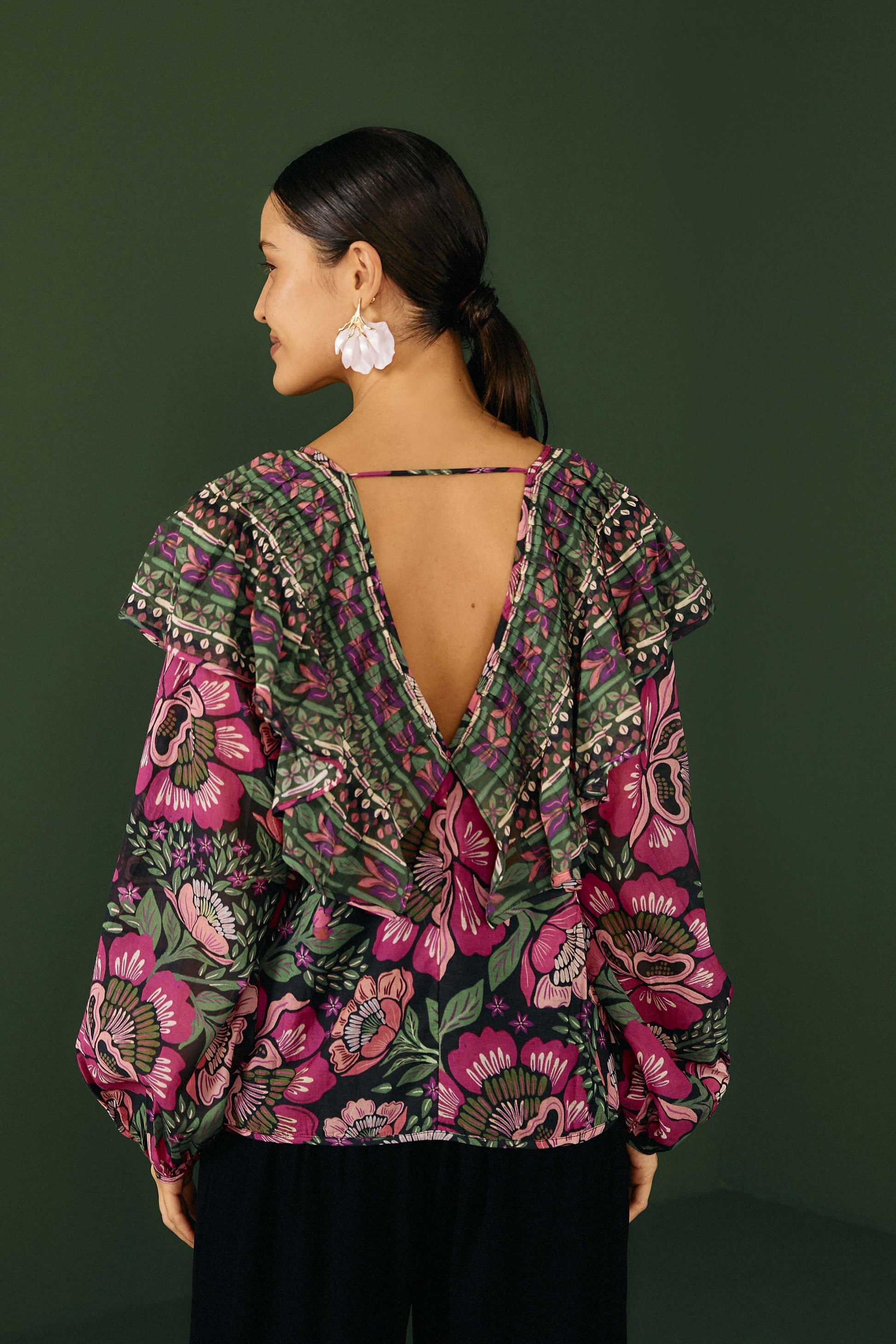  Black Flowers Garden Blouse
