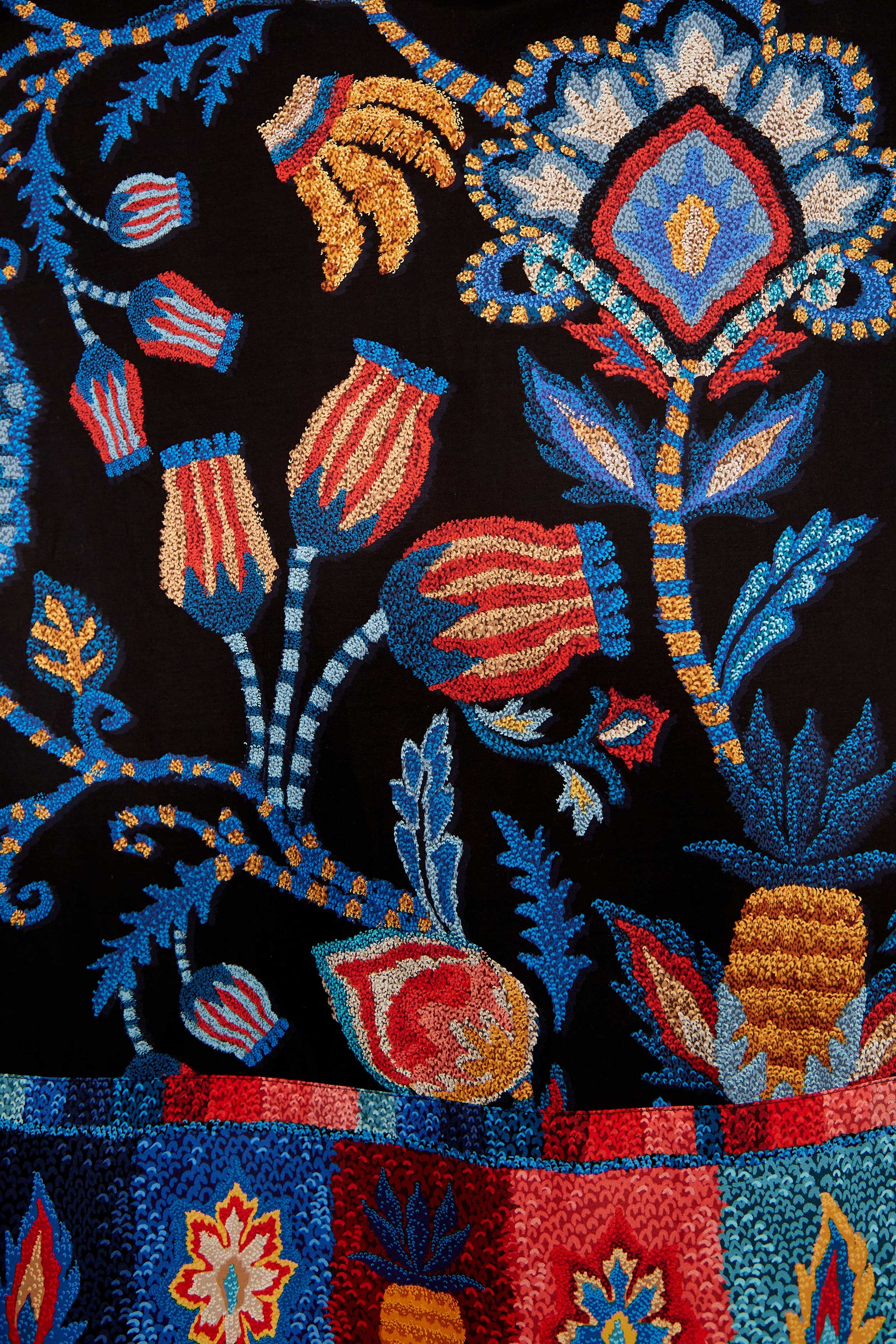 Farm Rio Black Sunset Tapestry Organic Cotton Midi Skirt