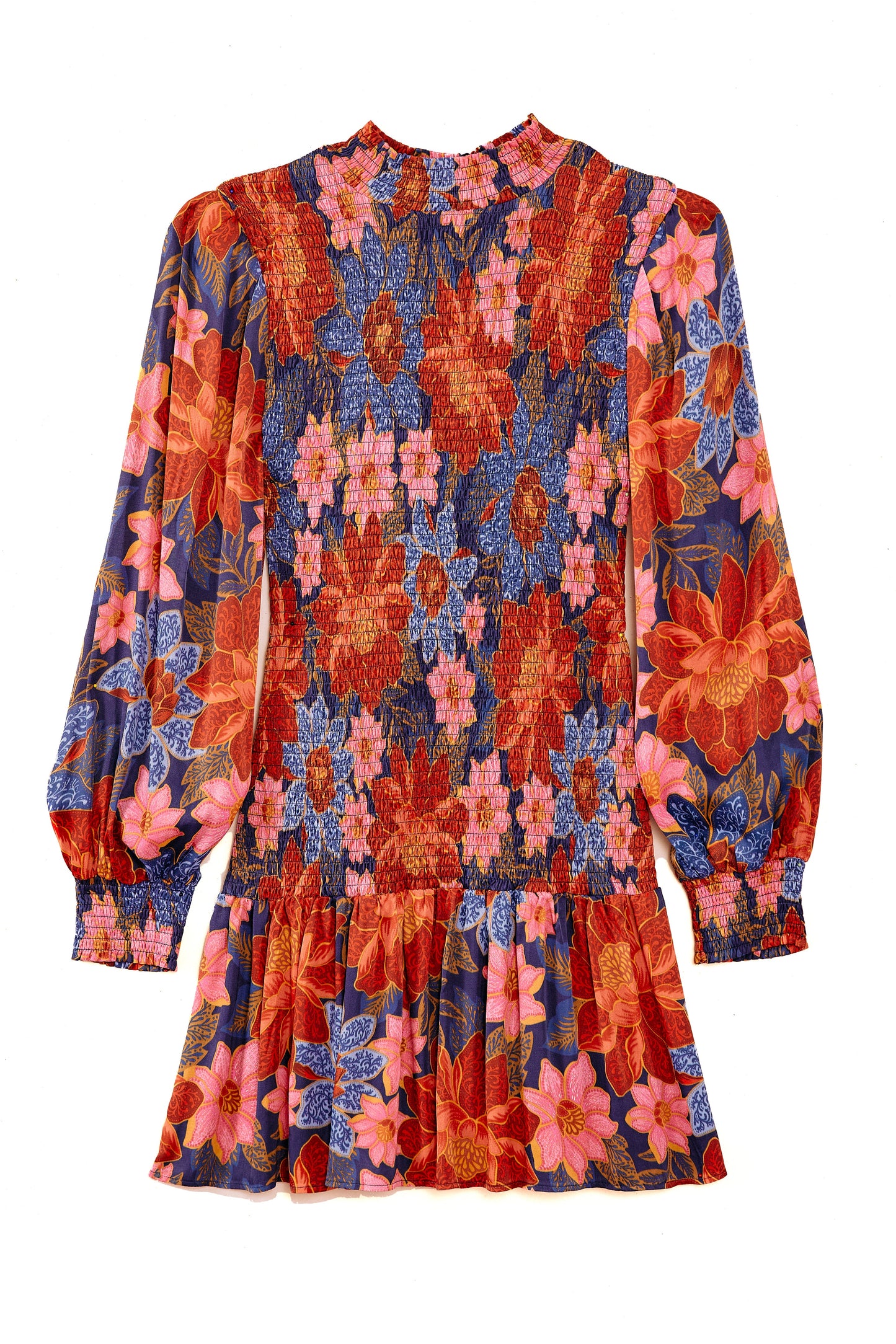 Farm Rio Navy Garden Smocked Mini Dress
