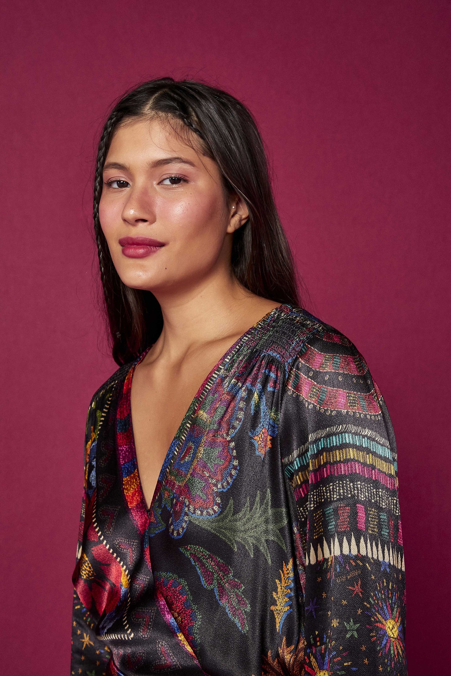 Farm Rio Black Mixed Scarves Mini Dress