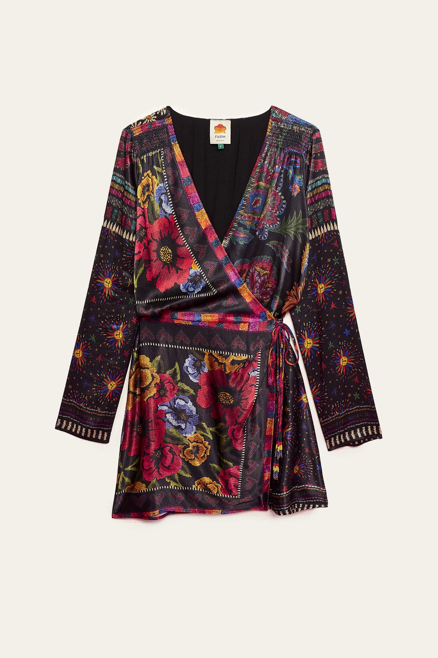 Farm Rio Black Mixed Scarves Mini Dress
