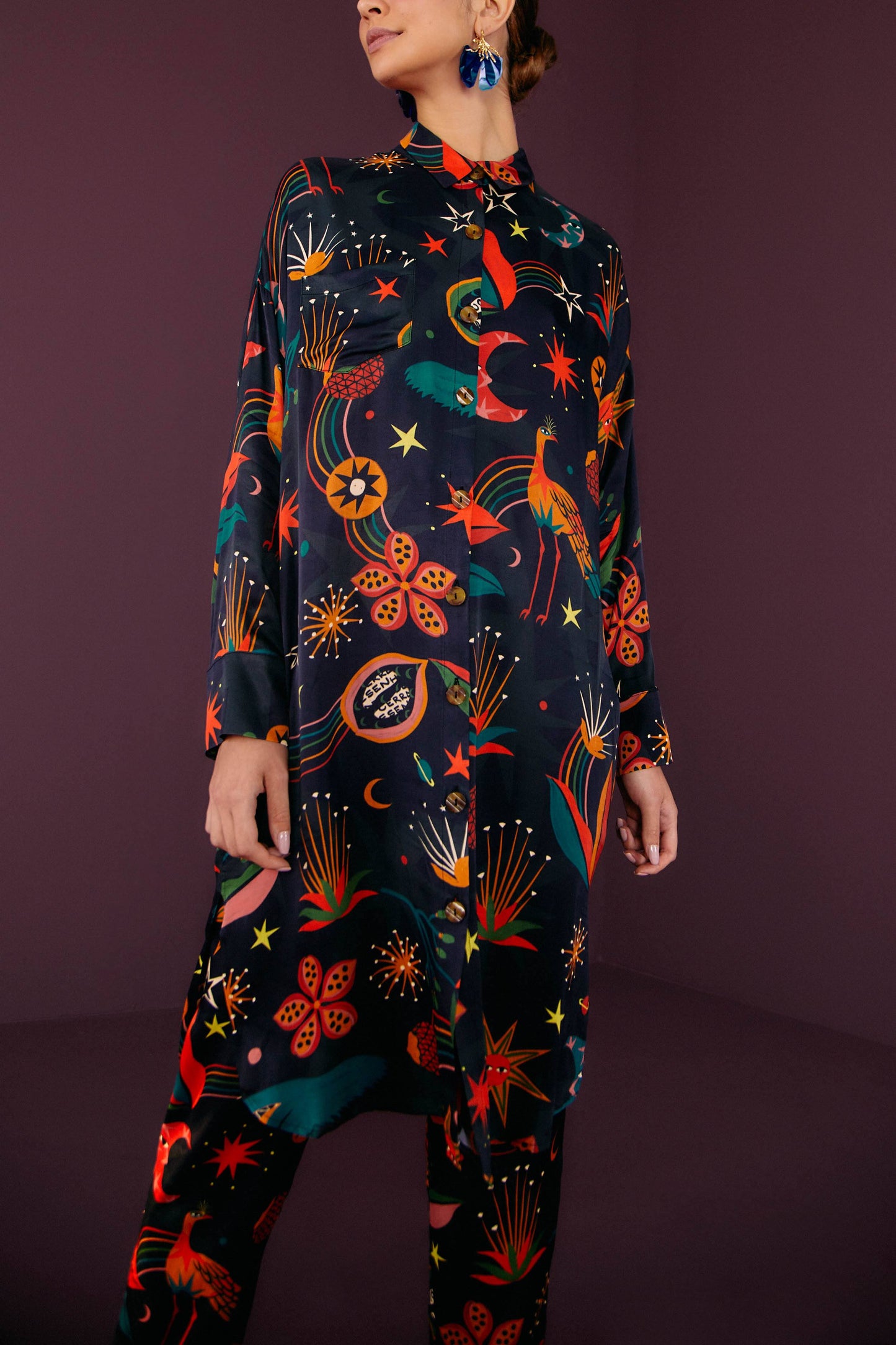 Farm Rio Black Cerrado Sky Lenzing™ Ecovero™ Viscose Shirtdress