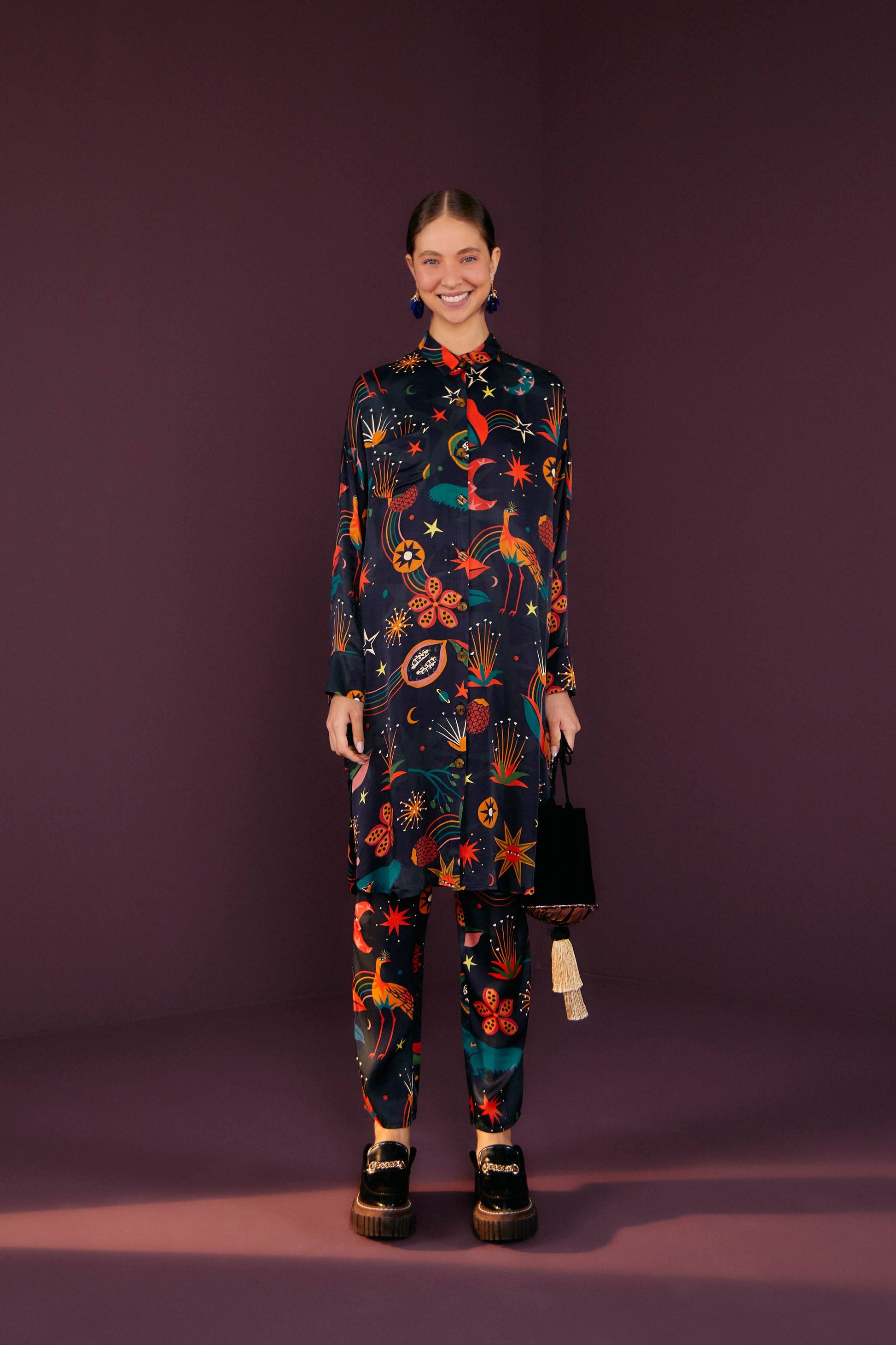 Farm Rio Black Cerrado Sky Lenzing™ Ecovero™ Viscose Shirtdress