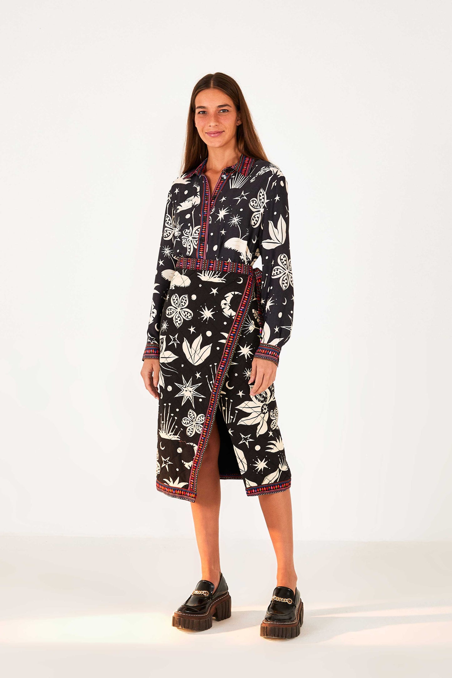 Farm Rio Black & White Cerrado Sky Wrap Skirt