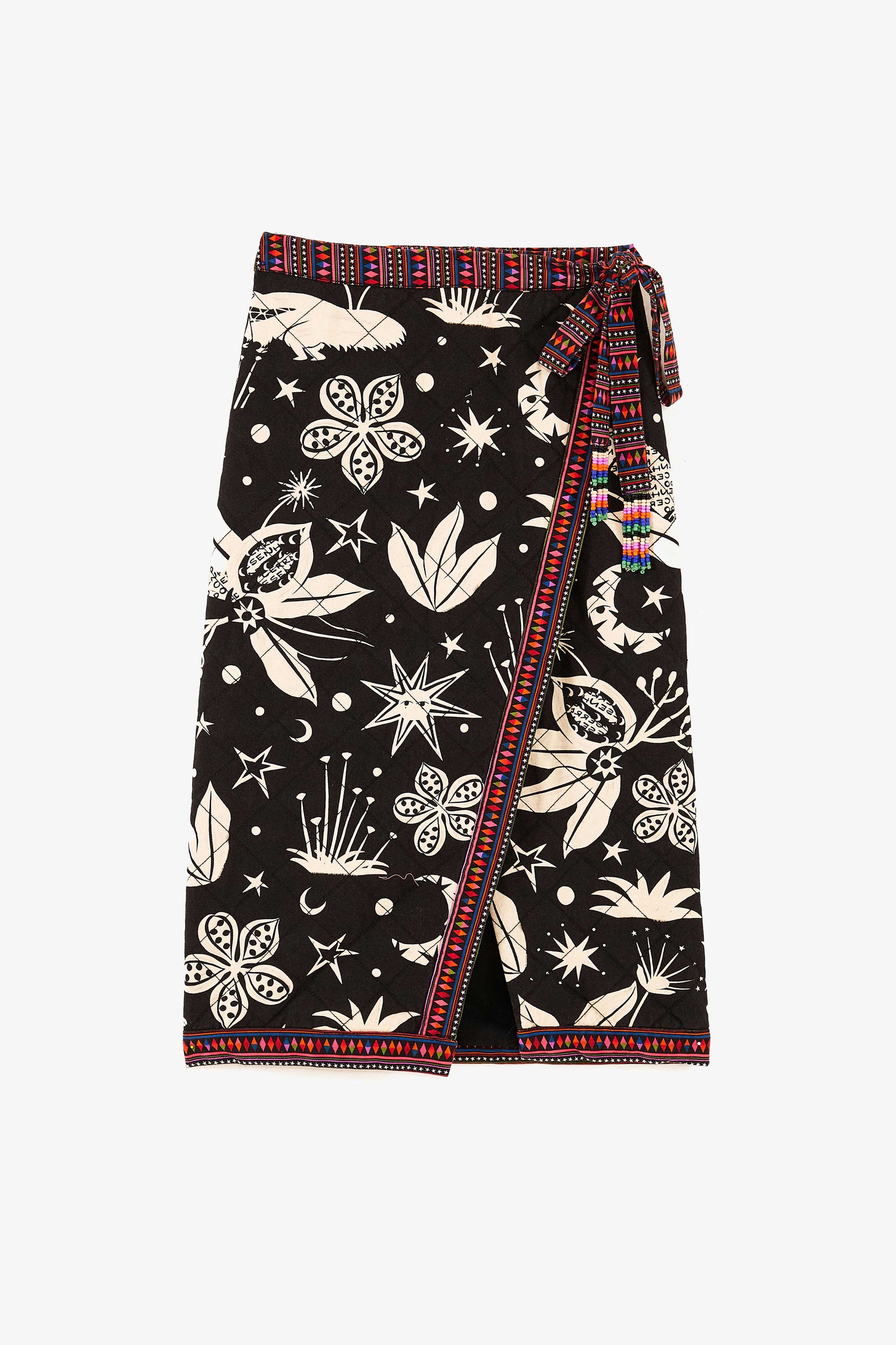 Farm Rio Black & White Cerrado Sky Wrap Skirt