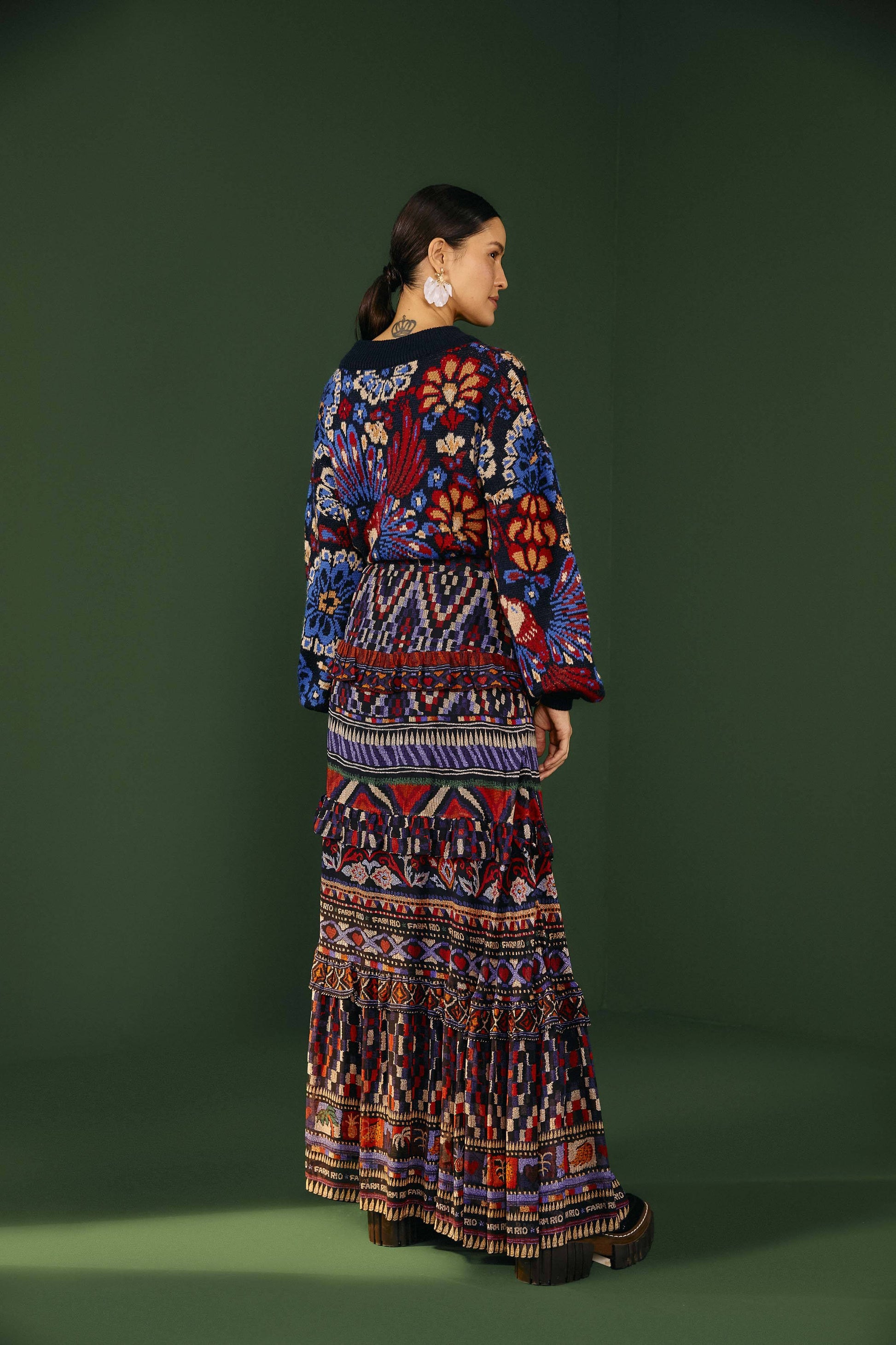 Farm Rio Blue Ainika Tapestry Maxi Skirt