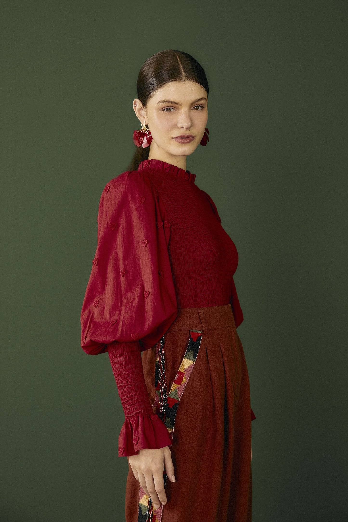 Farm Rio Burgundy 3D Hearts Blouse
