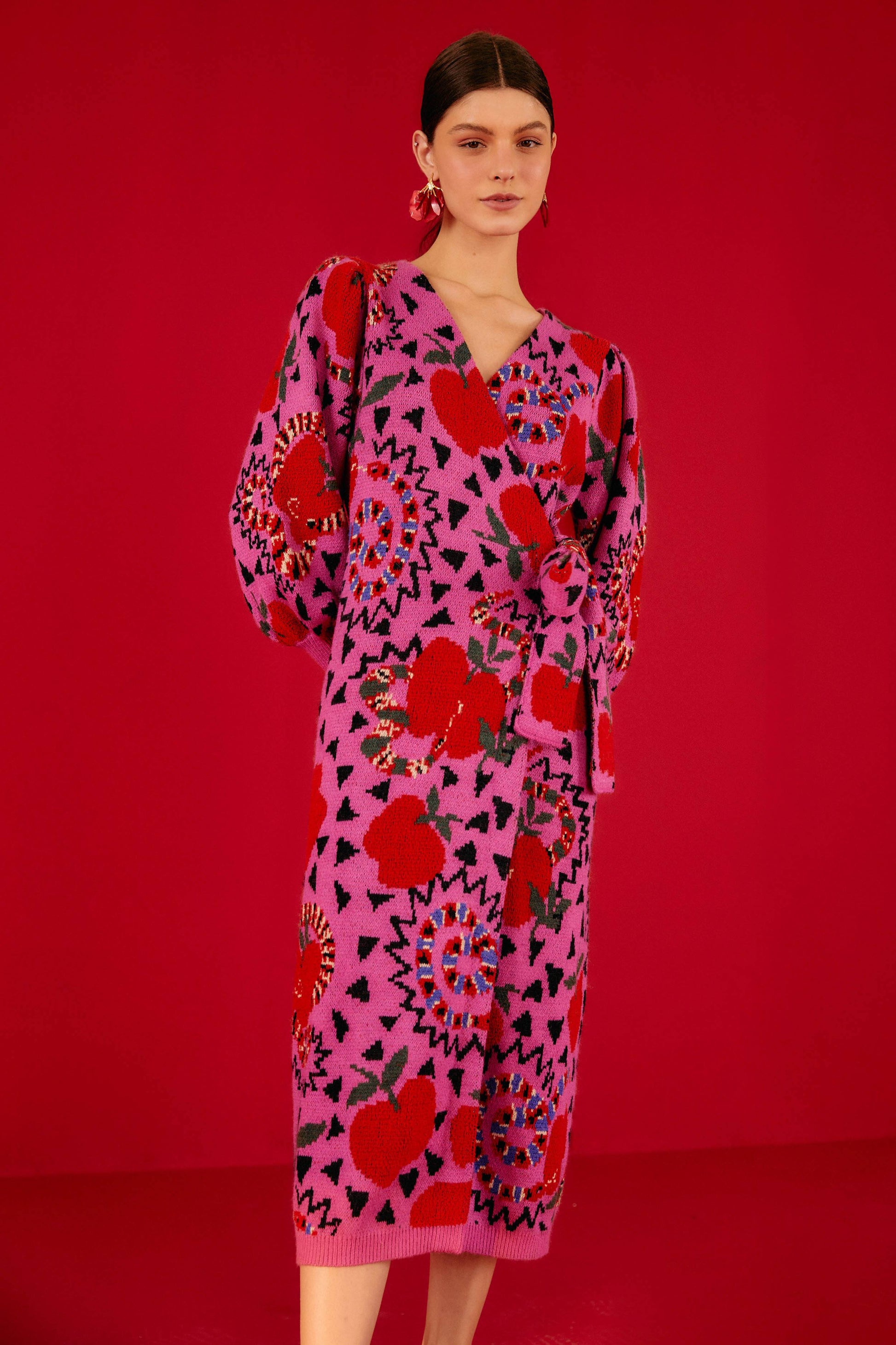 Farm Rio Pink Snake Fruit Sweater Dress