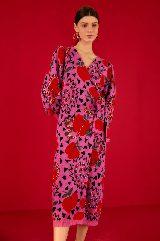 Farm Rio Pink Snake Fruit Sweater Dress