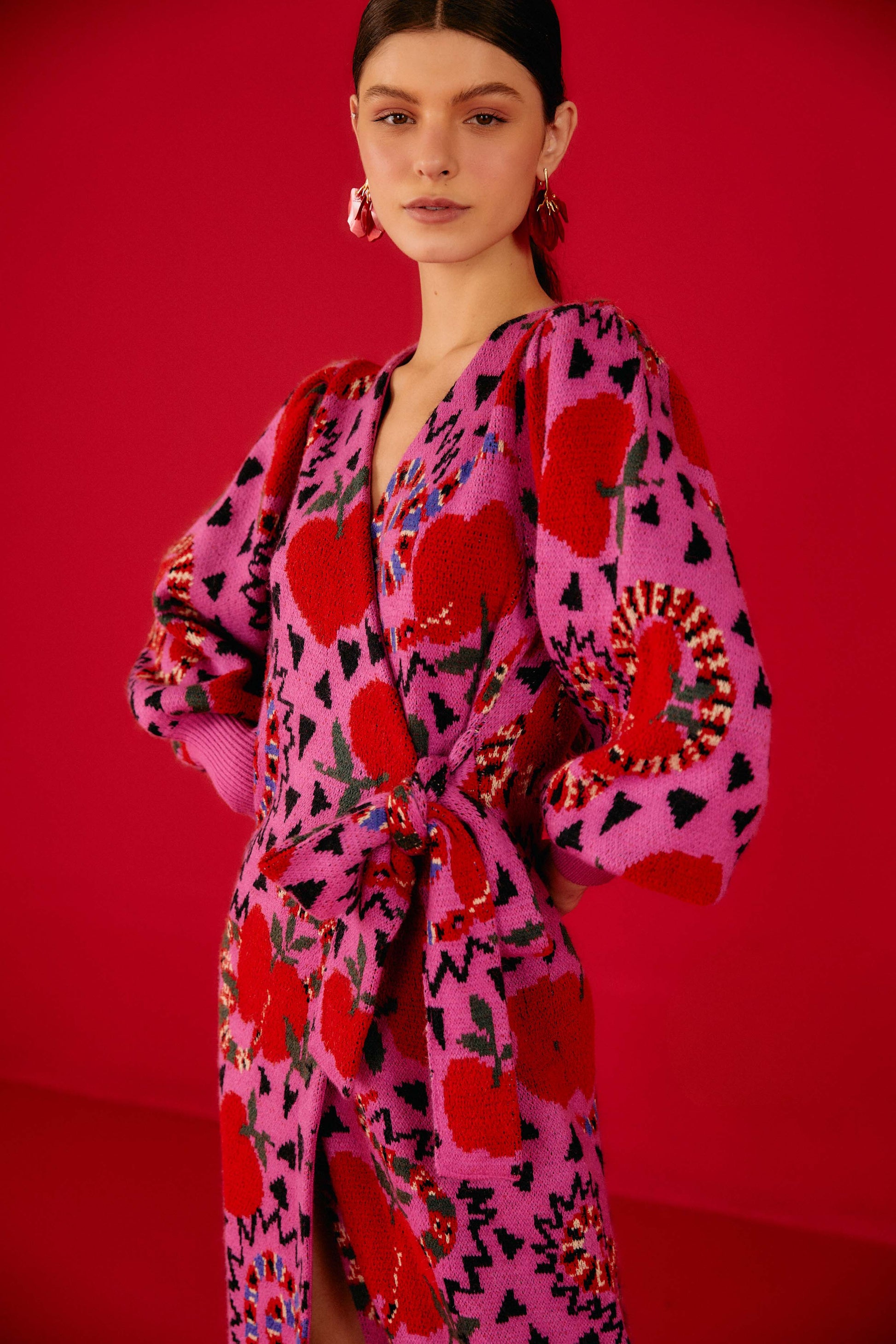 Farm Rio Pink Snake Fruit Sweater Dress