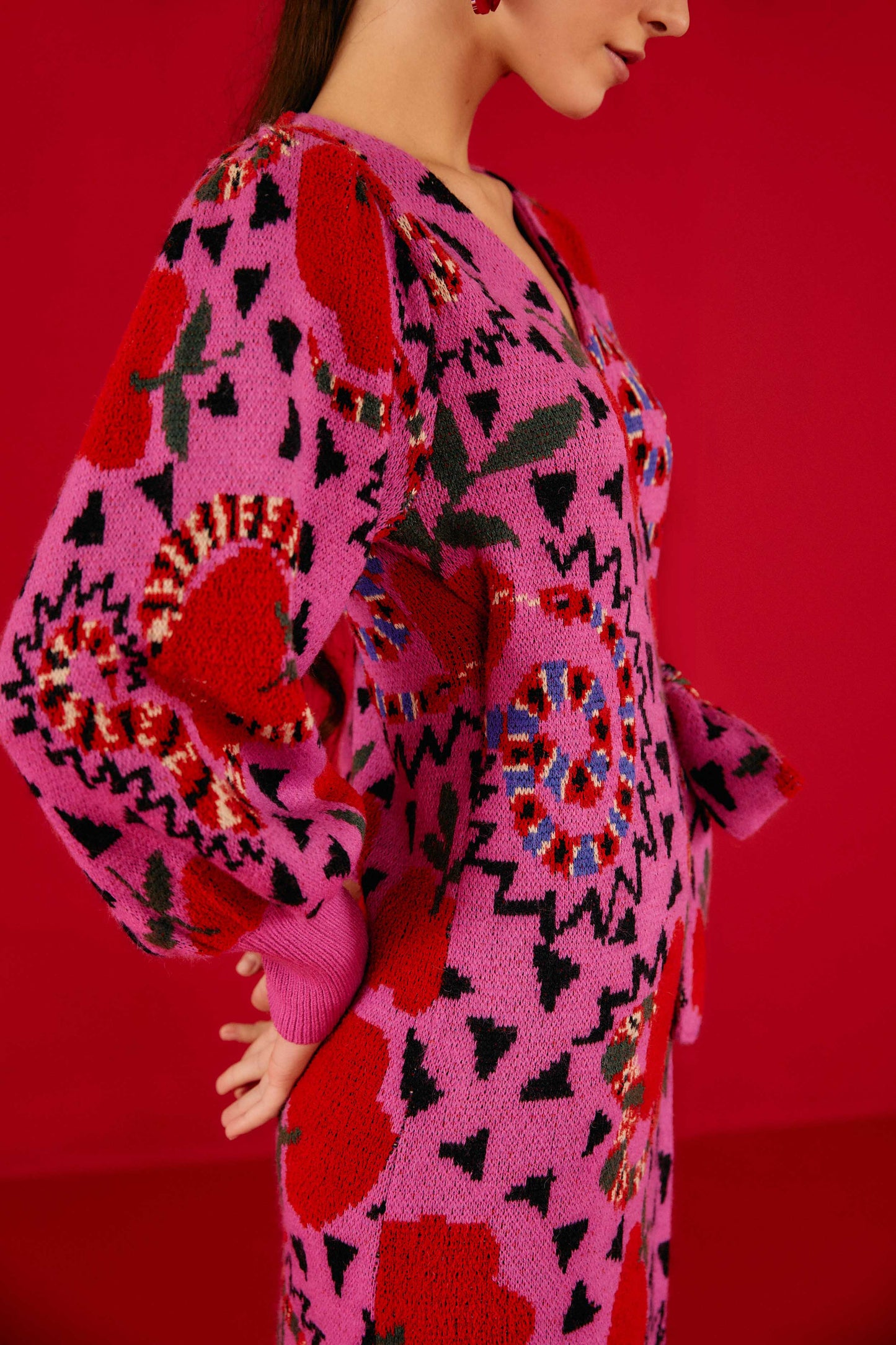 Farm Rio Pink Snake Fruit Sweater Dress