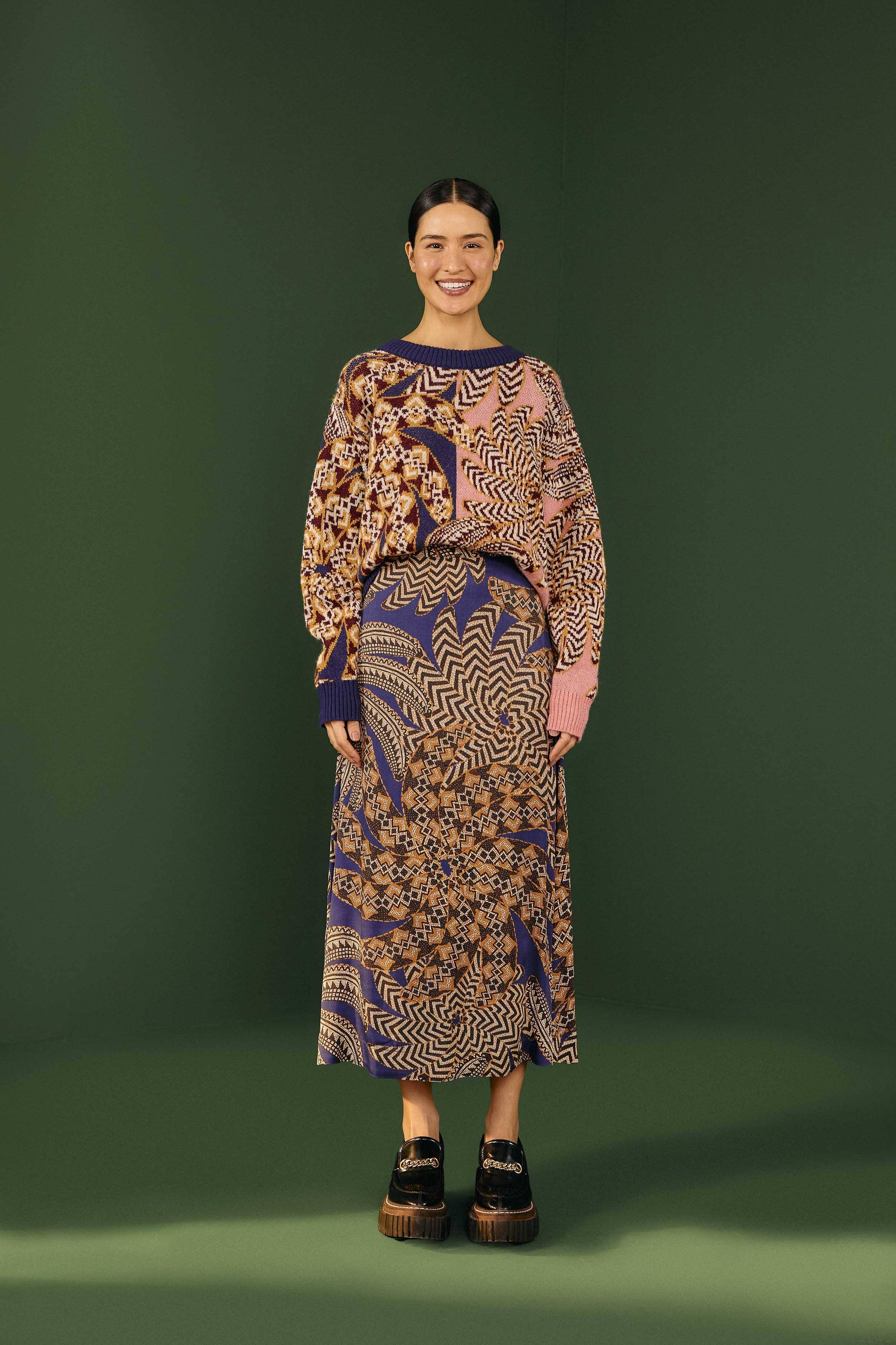 Farm Rio Navy Yawanawa Vanahu Lenzing™ Ecovero™ Viscose Midi Skirt