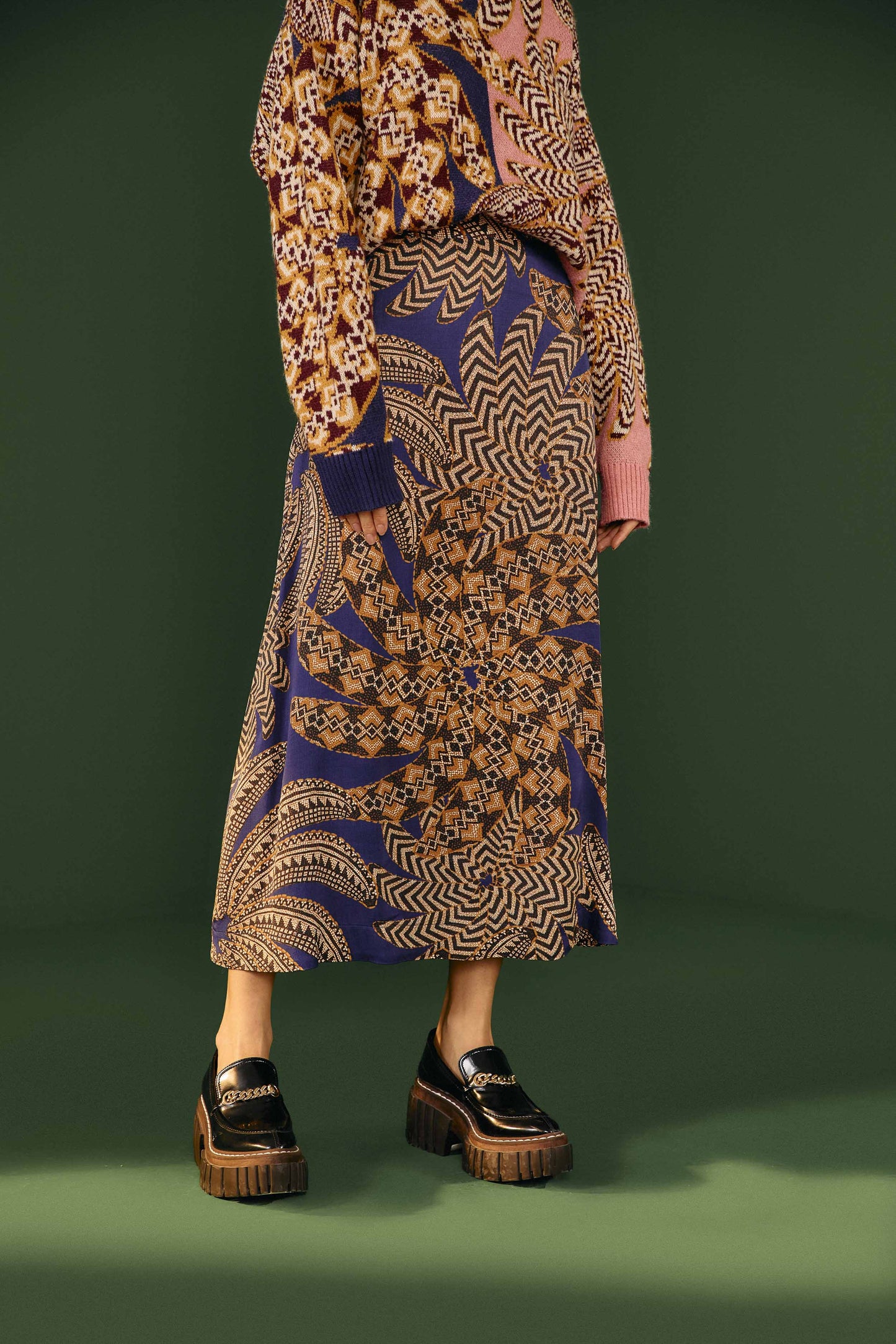 Farm Rio Navy Yawanawa Vanahu Lenzing™ Ecovero™ Viscose Midi Skirt