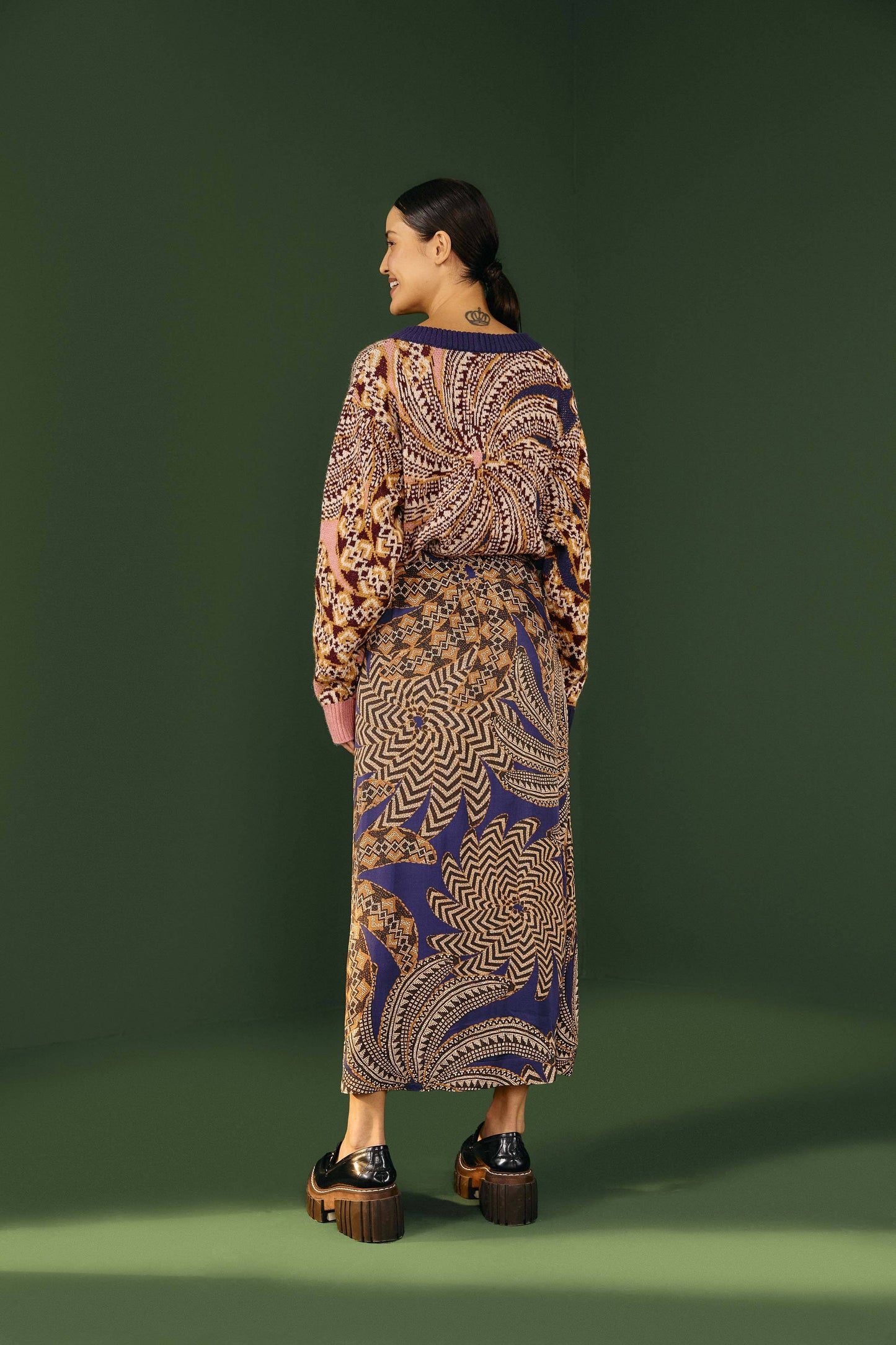 Farm Rio Navy Yawanawa Vanahu Lenzing™ Ecovero™ Viscose Midi Skirt