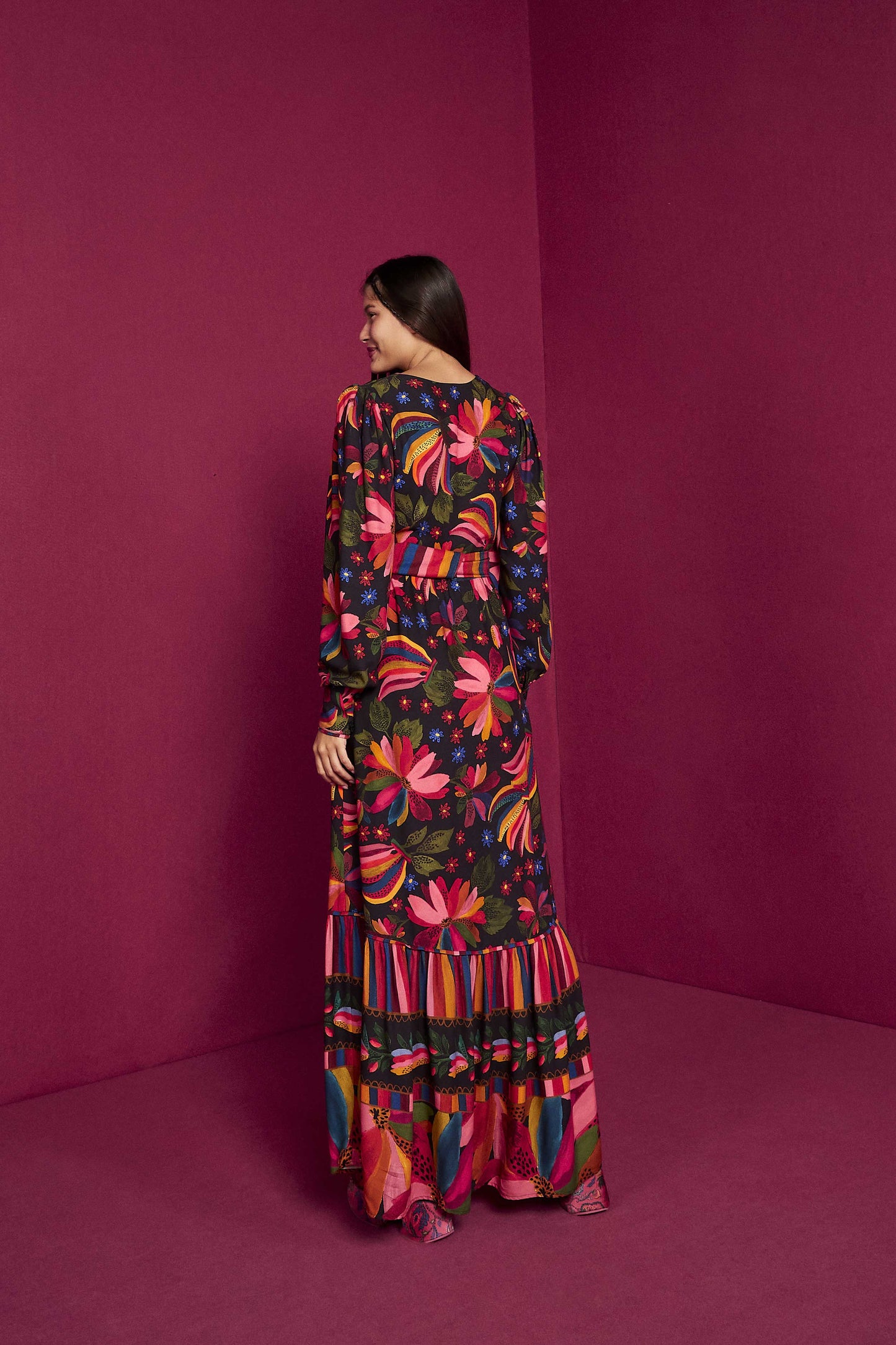 Farm Rio Black Banana Sky Lenzing™ Ecovero™ ViscoseMaxi Dress
