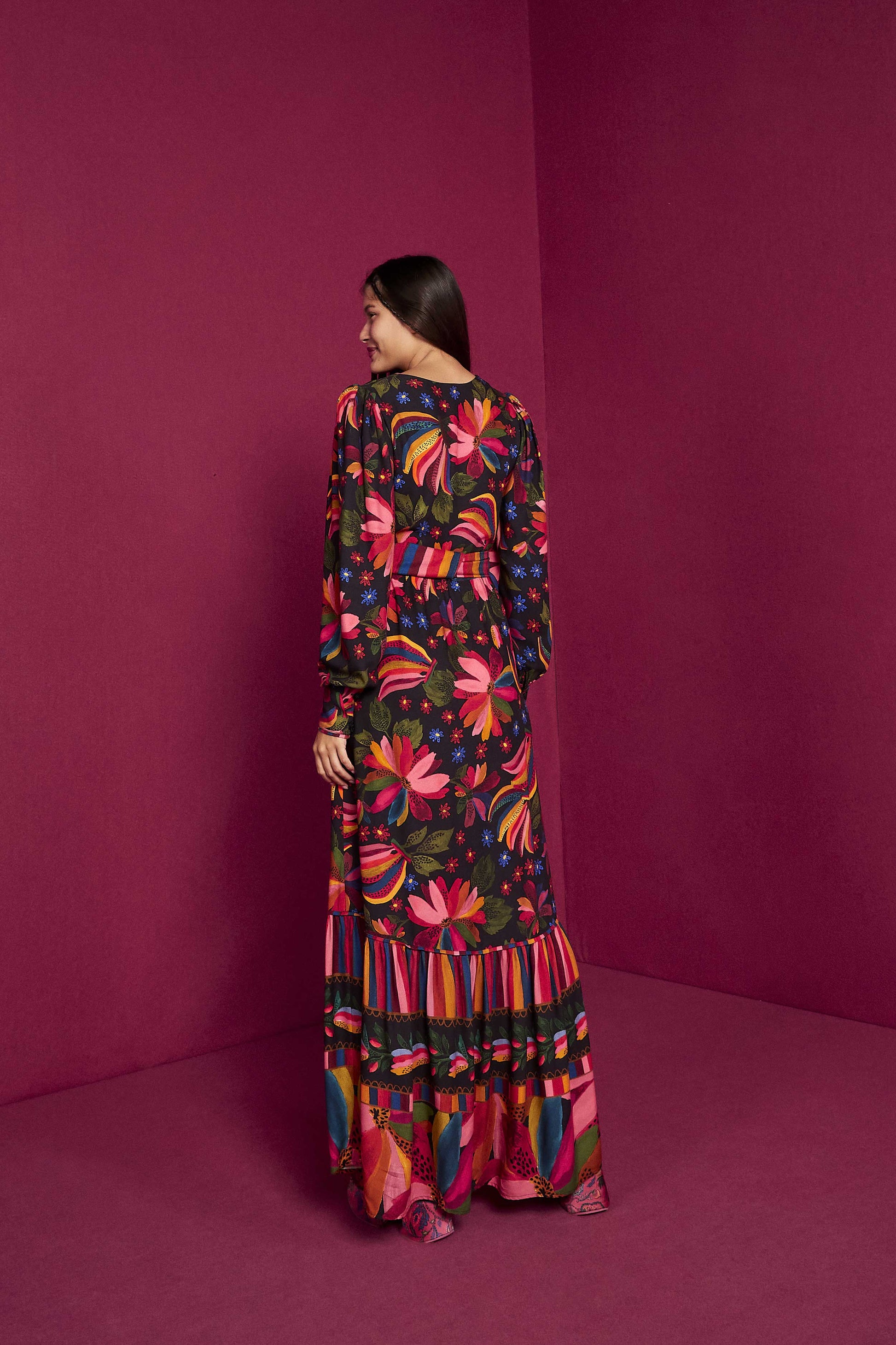 Farm Rio Black Banana Sky Lenzing™ Ecovero™ ViscoseMaxi Dress