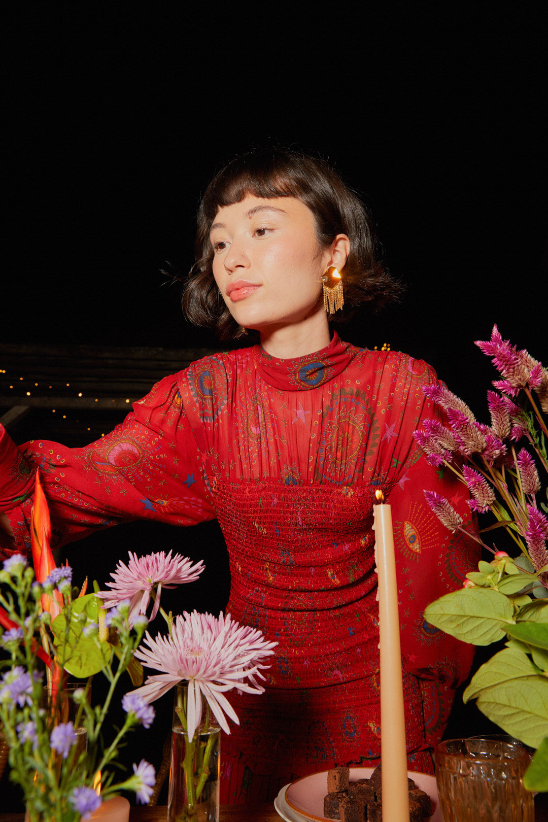 Farm Rio Red Mystic Night Midi Dress