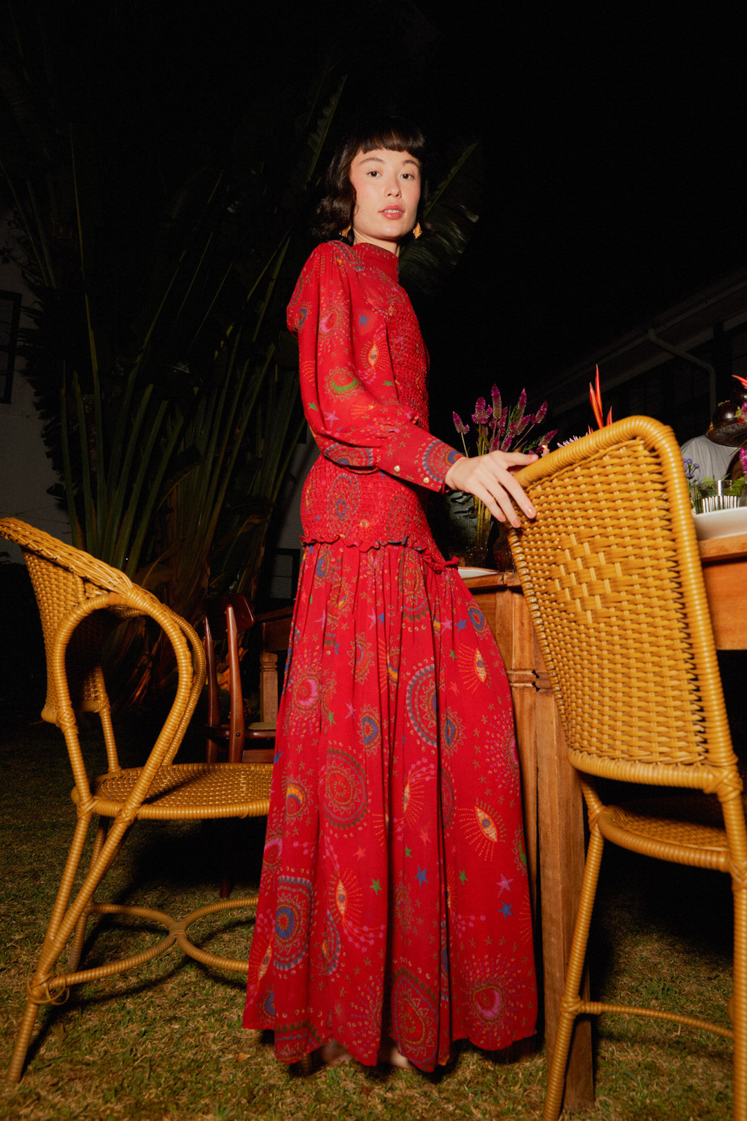 Farm Rio Red Mystic Night Midi Dress