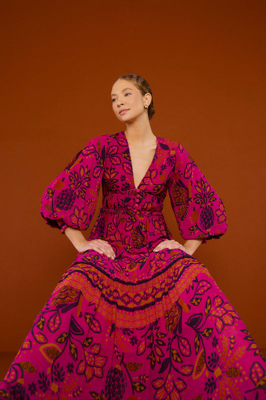 Farm Rio Pink Macaw Forest Maxi Dress