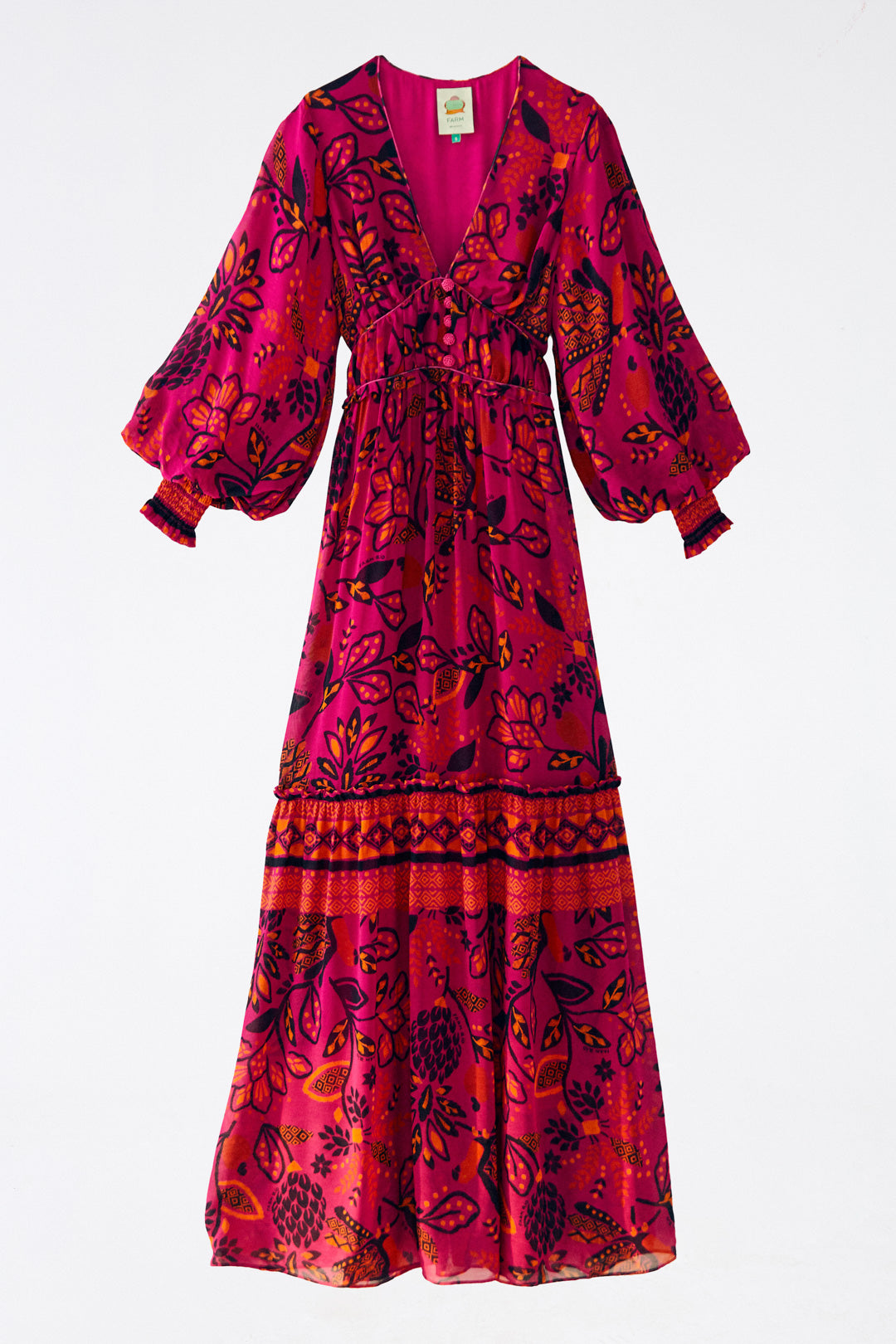 Farm Rio Pink Macaw Forest Maxi Dress