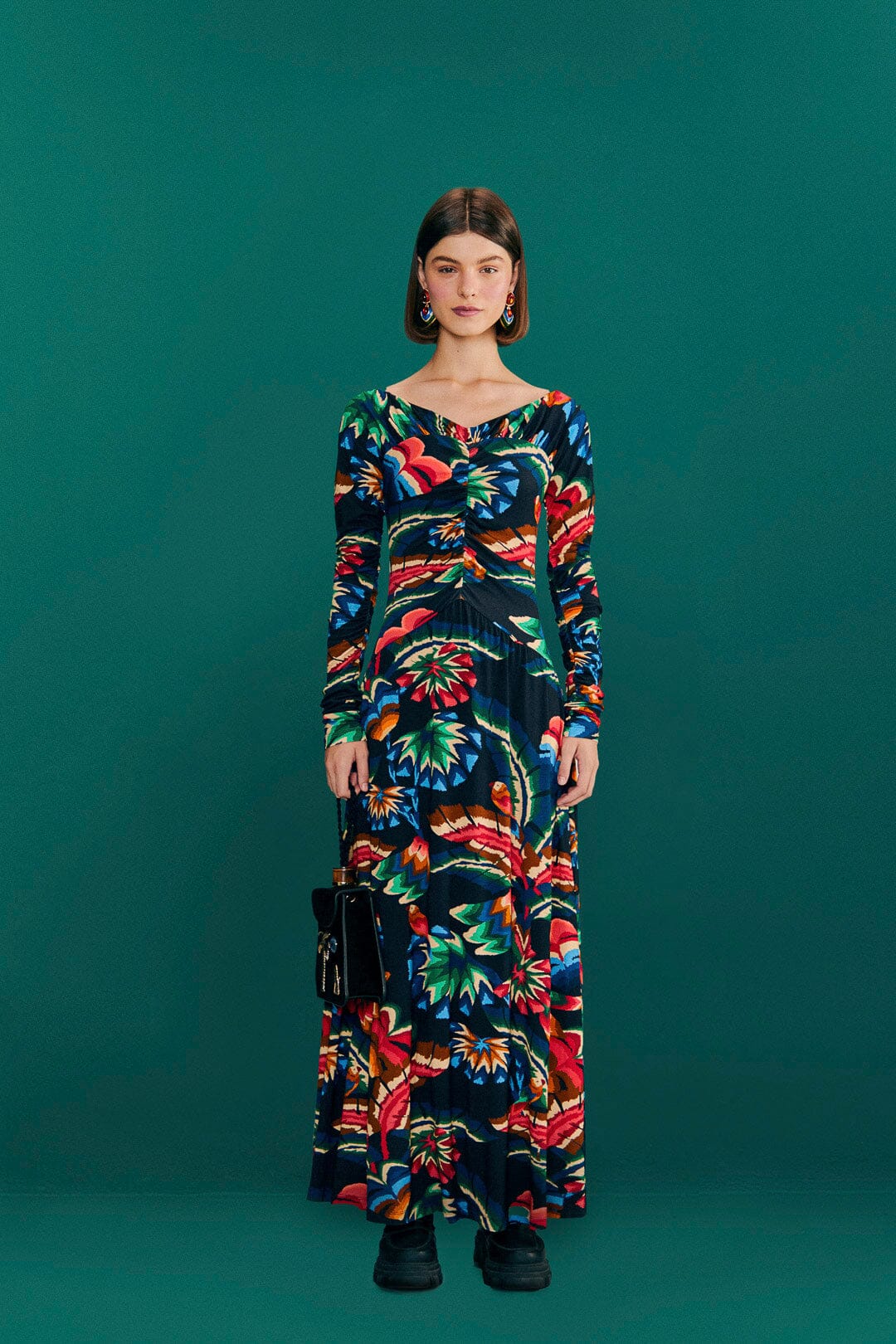 Farm Rio Black Chevron Forest Lenzing™ Ecovero™ Viscose Dress