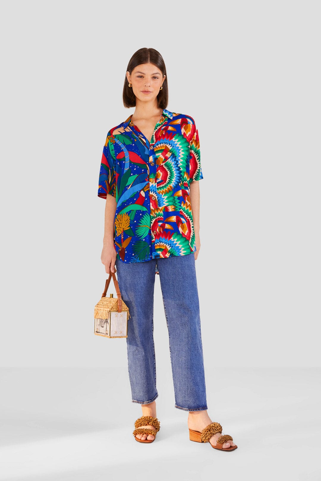 Farm Rio Mixed Blue Prints Unisex Shirt