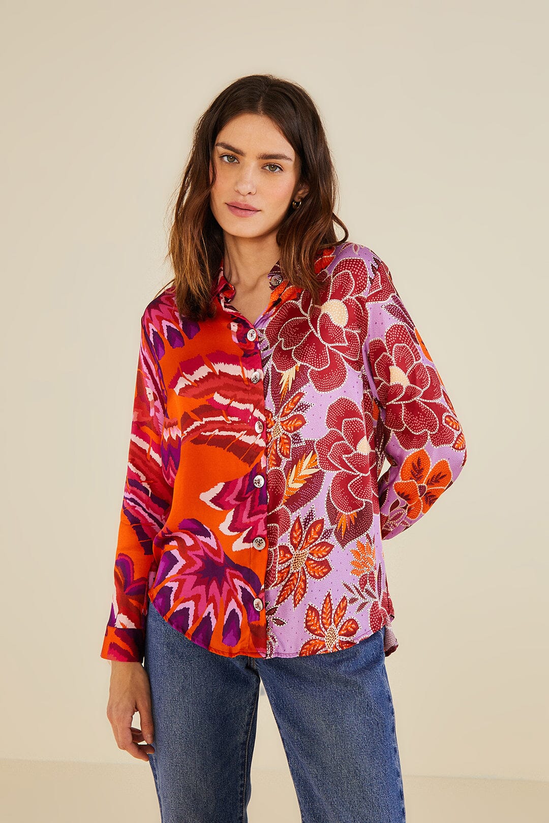 Farm Rio Lilac Mixed Prints Shirt