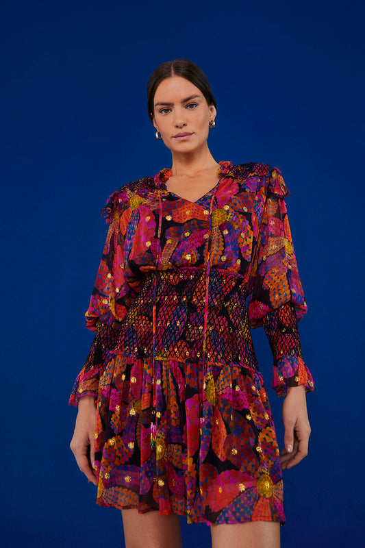 Farm Rio Black Heart Daisy Mini Dress