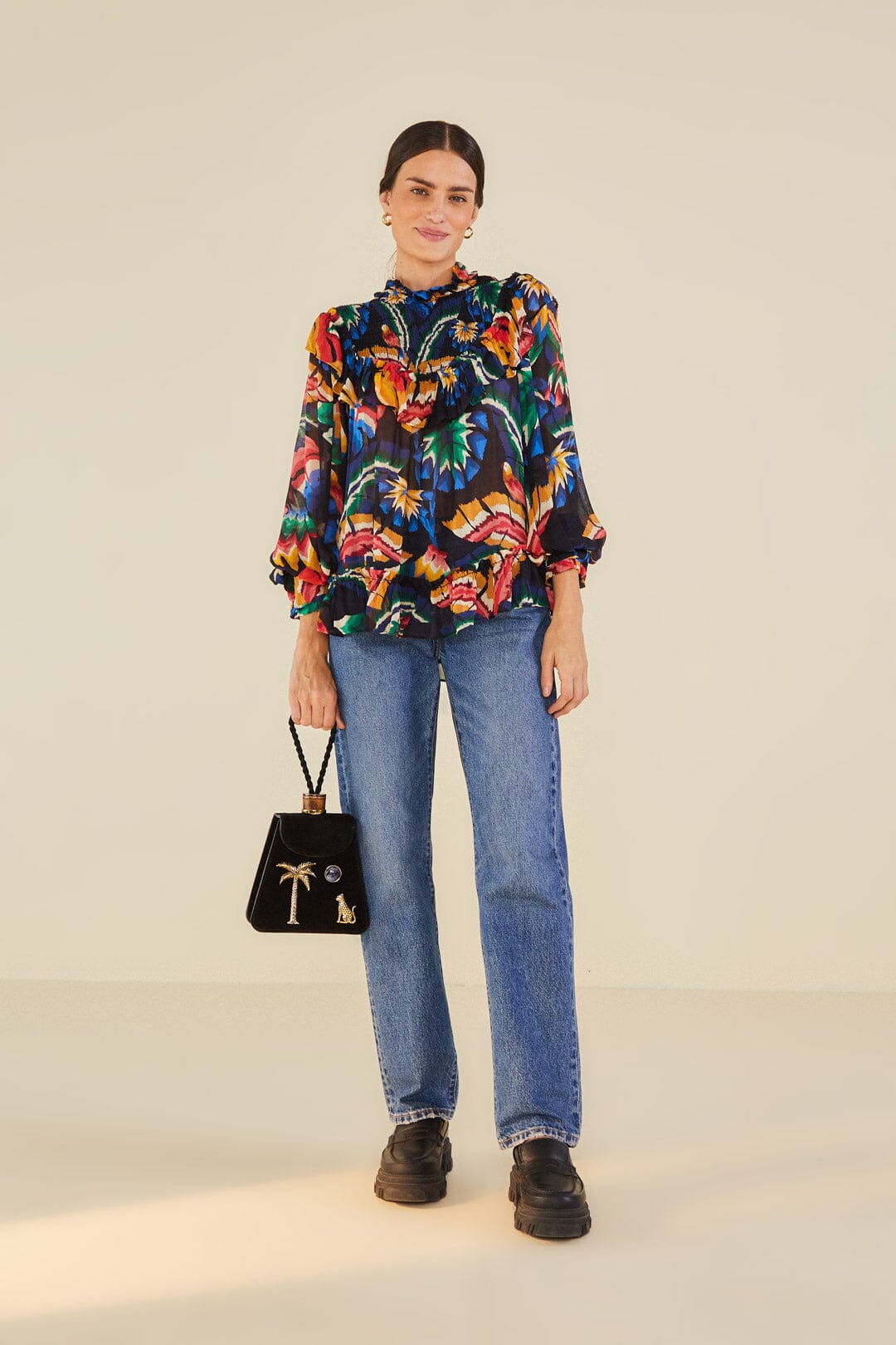 Farm Rio Black Chevron Forest Blouse