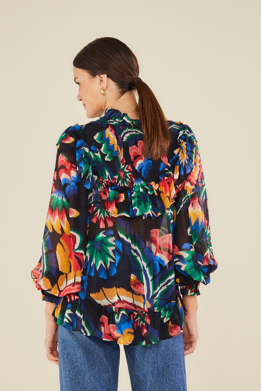 Farm Rio Black Chevron Forest Blouse