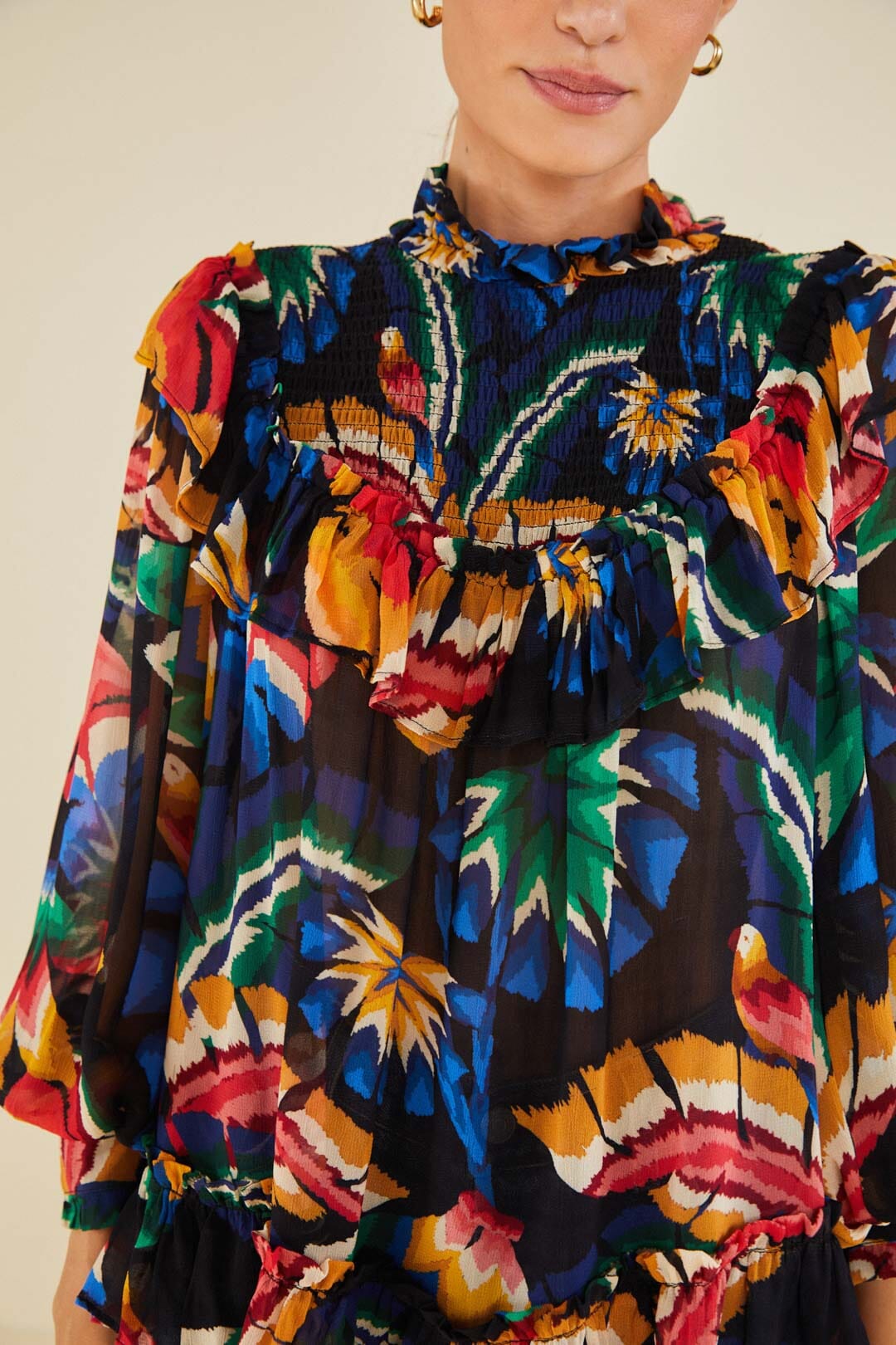 Farm Rio Black Chevron Forest Blouse
