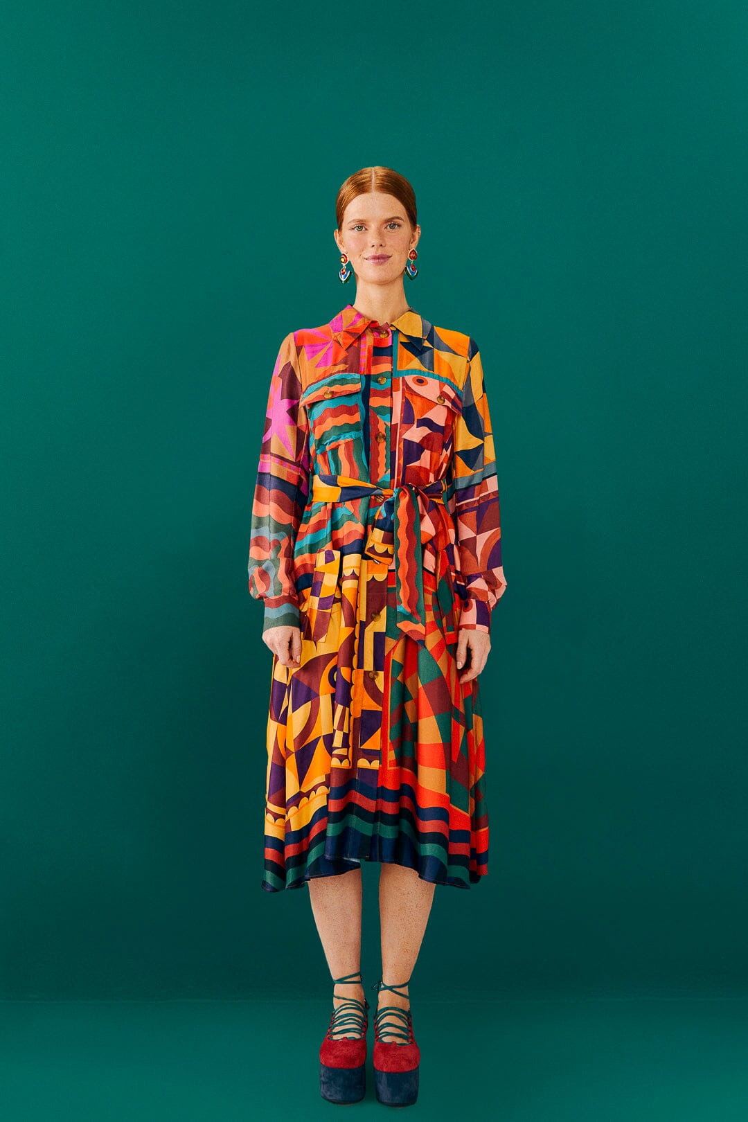 Farm Rio Graphic Scarves Shirtdress