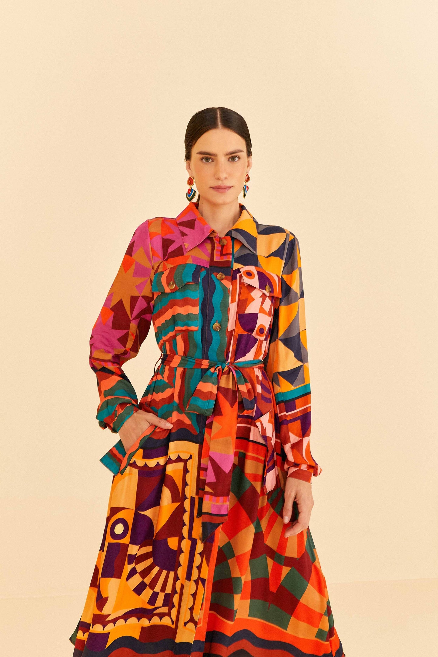 Farm Rio Graphic Scarves Shirtdress