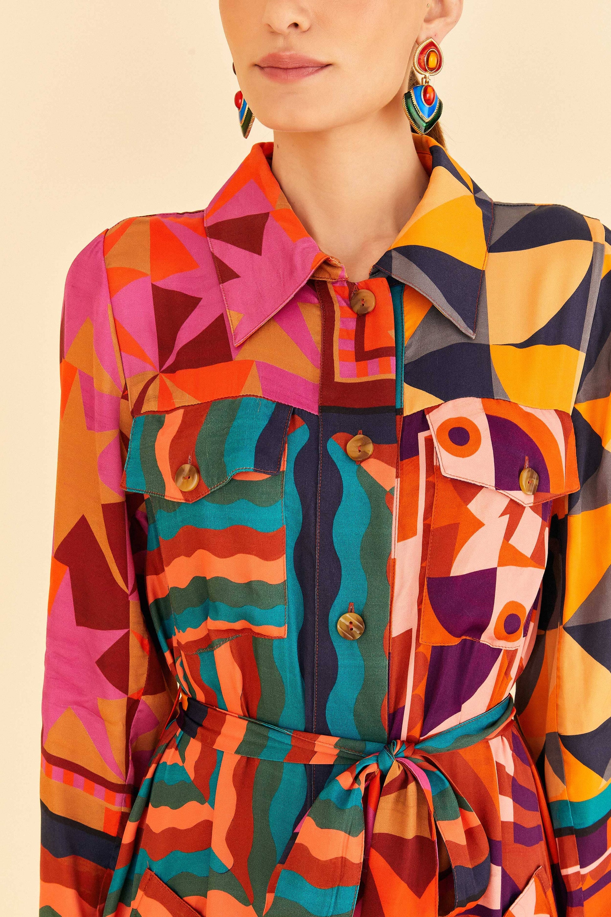 Farm Rio Graphic Scarves Shirtdress