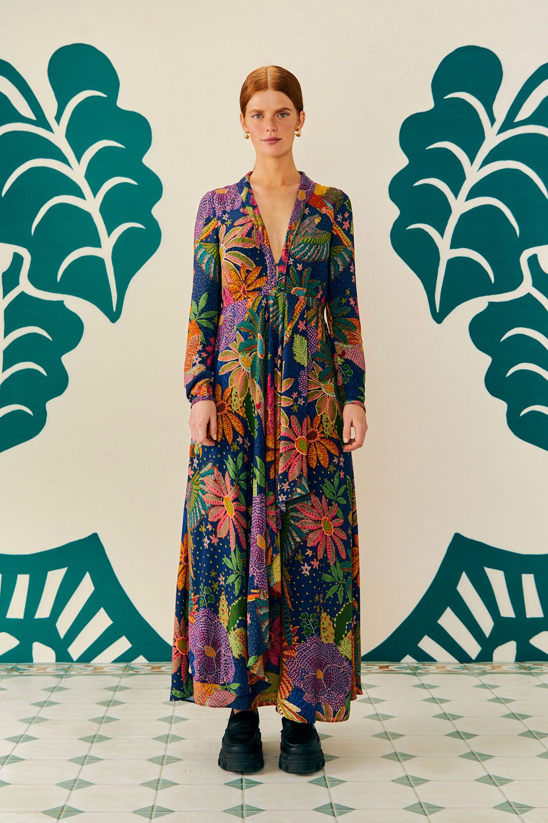 Farm Rio Navy Cool Macaw Maxi Dress