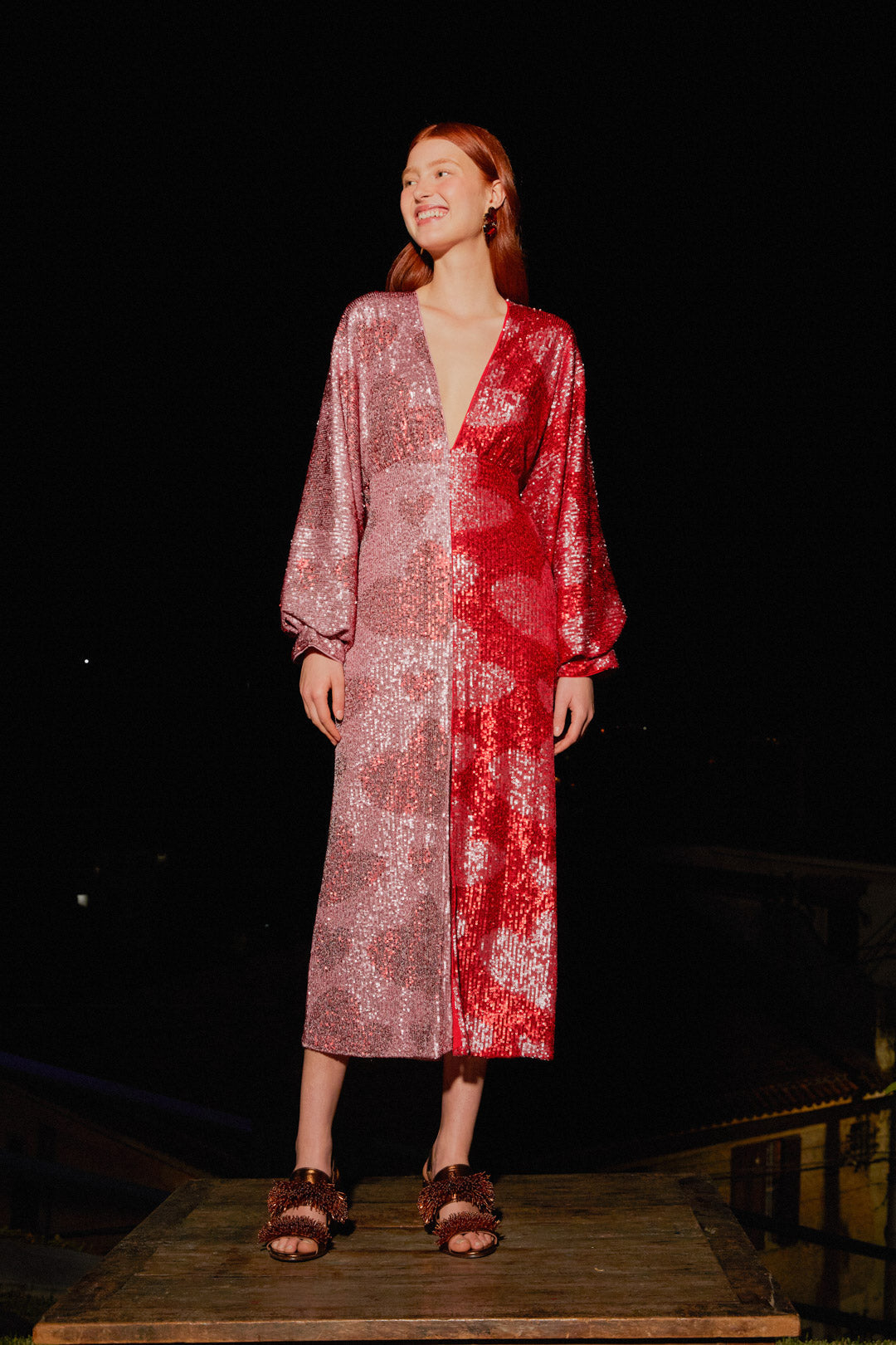 Farm Rio Hearts Sequin Midi Dress