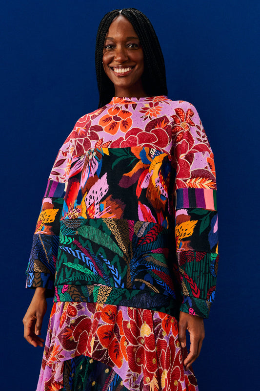 Farm Rio Lilac Mixed Prints Sweatshirt