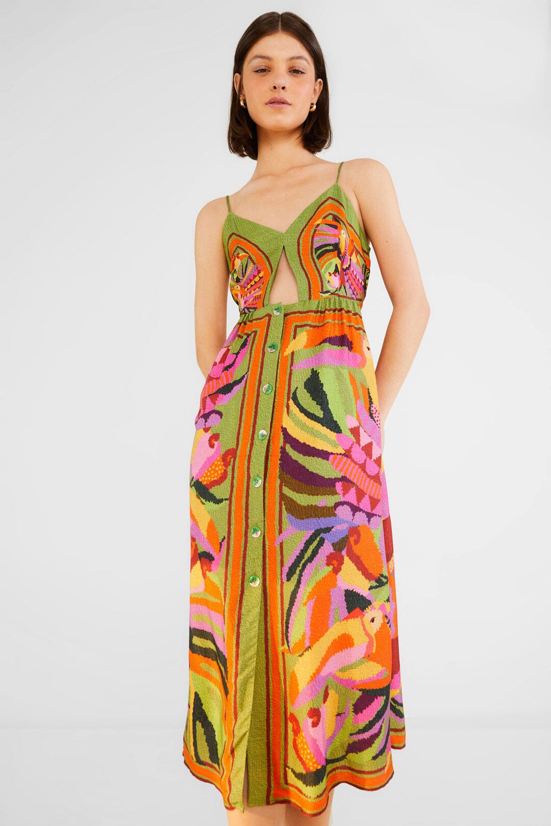 Farm Rio Toucans Scarf Lenzing™ Ecovero™ Viscose Midi Dress