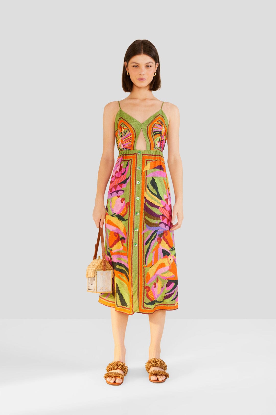 Farm Rio Toucans Scarf Lenzing™ Ecovero™ Viscose Midi Dress