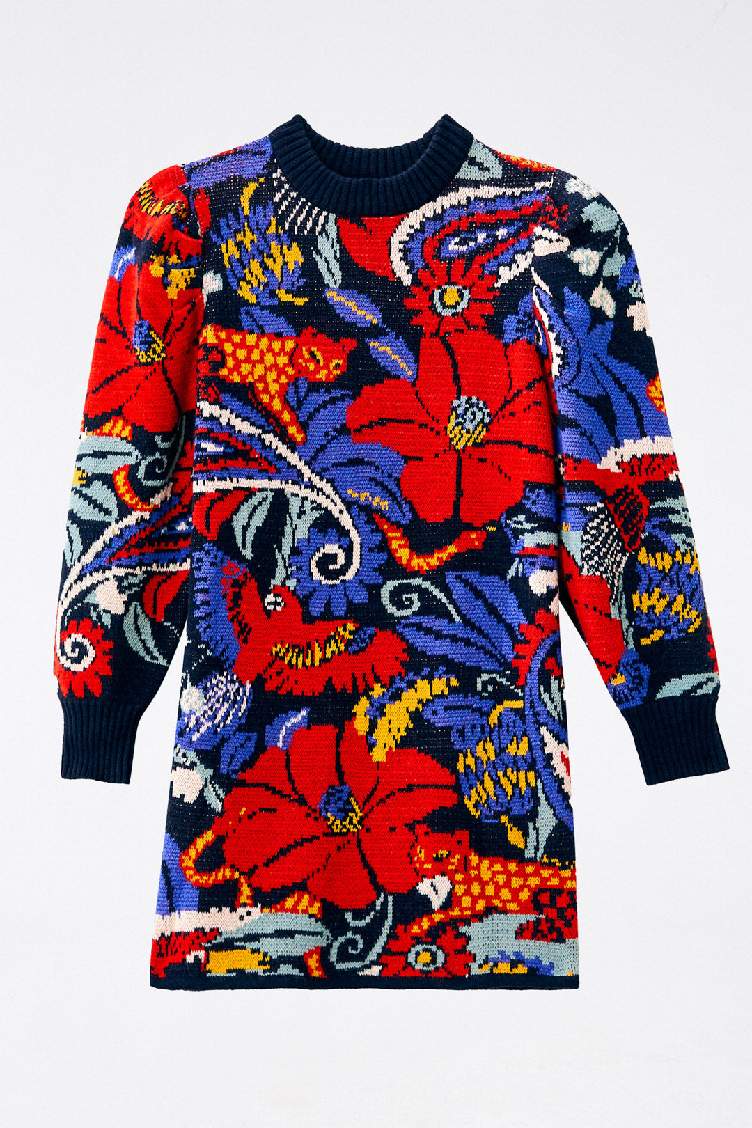 Farm Rio Blue Vintage Forest Sweater Dress