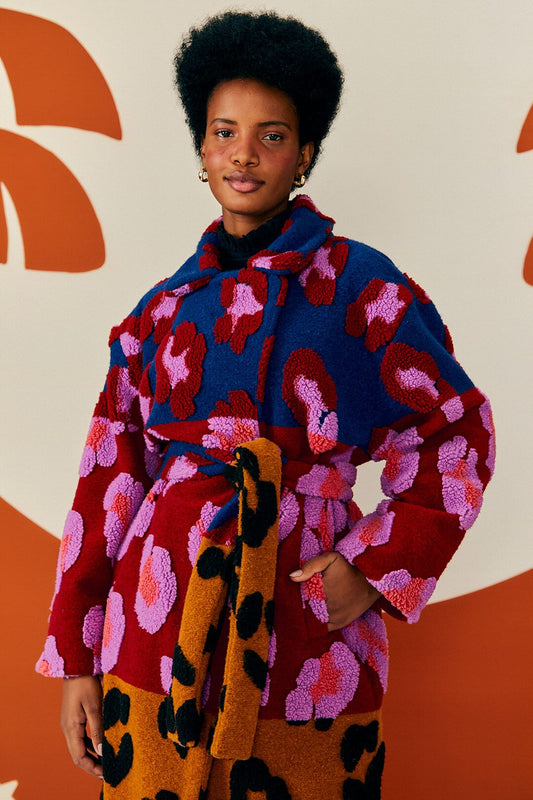 Farm Rio Mixed Leopards Fleece Coat